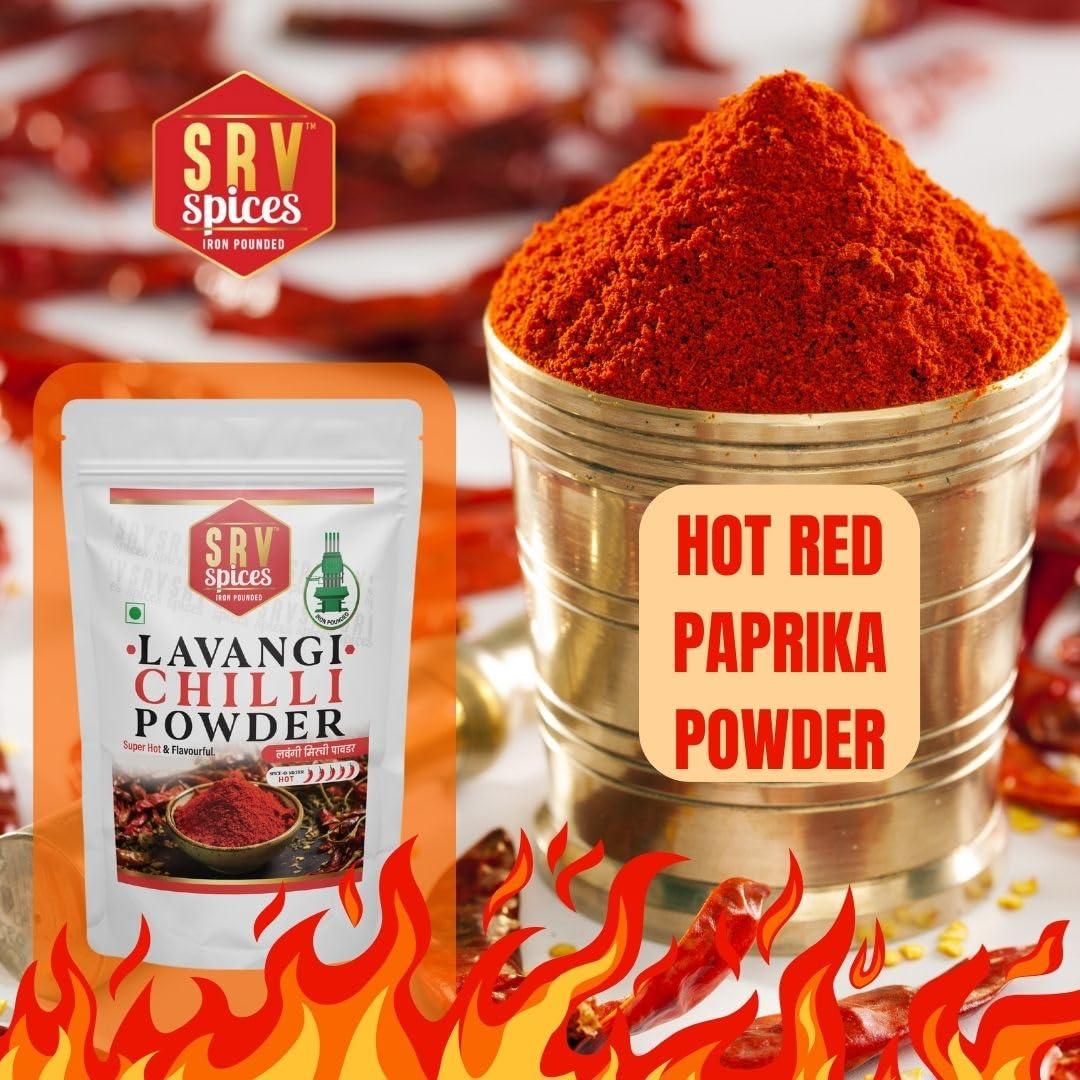 SRV SPICES (iron pounded) SRV Spices Lavangi Chilli Powder, Teja Chilli Powder, Super Hot Red Pepper Powder, Red Paprika Powder, Chilli Powder, Iron Pounded, Natural Oil Intact, Spicy, Super Spicy (500G)