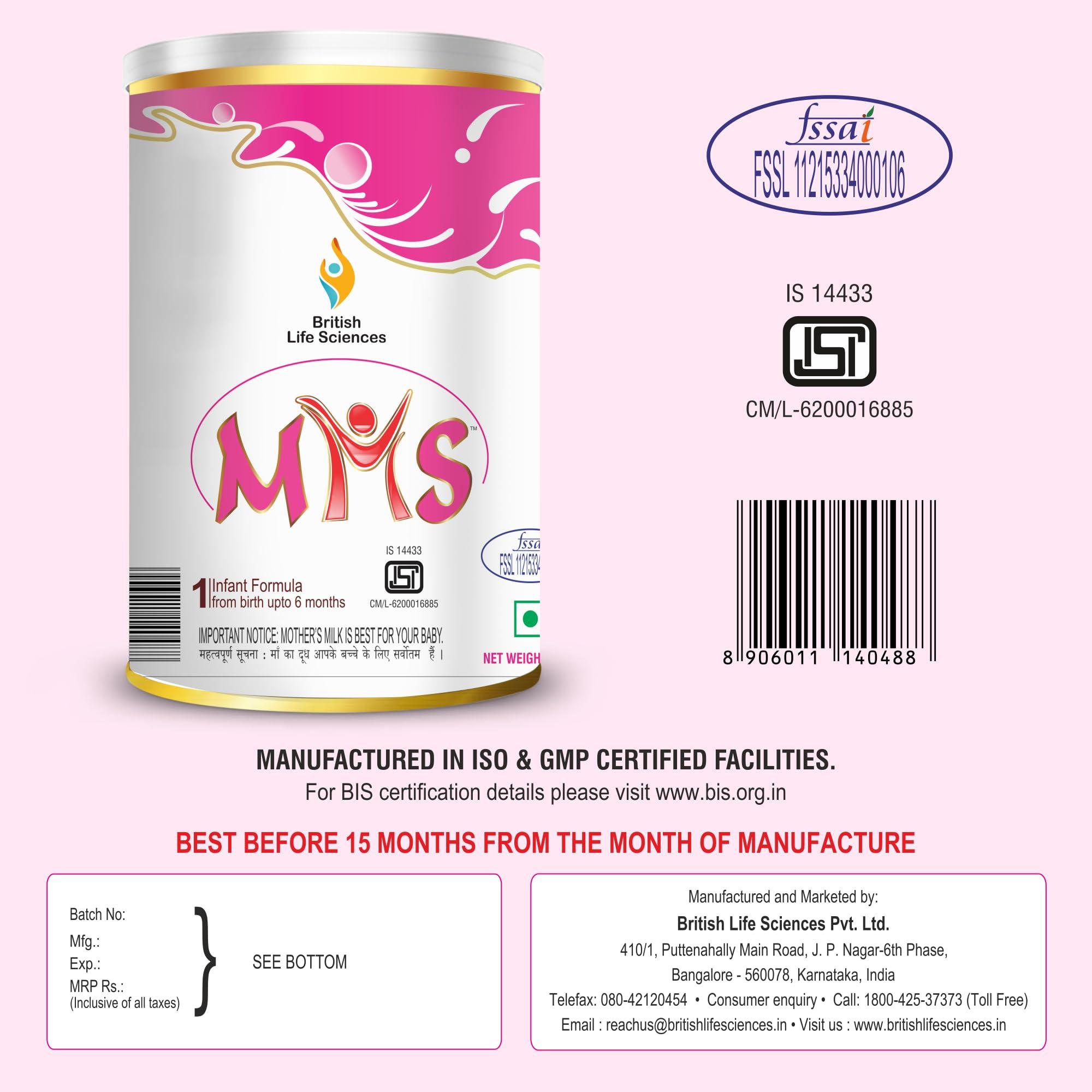 BRITISH LIFE SCIENCES PVT LTD ; Nutrition For A He BRITISH LIFE SCIENCES MMS - Infant Formula for 0-6 Months Old | Stage 1 Essential Infant Milk Formula for Overall Development for Babies/Toddlers | Nutritious Milk Drink Powder for Infants, 400 g