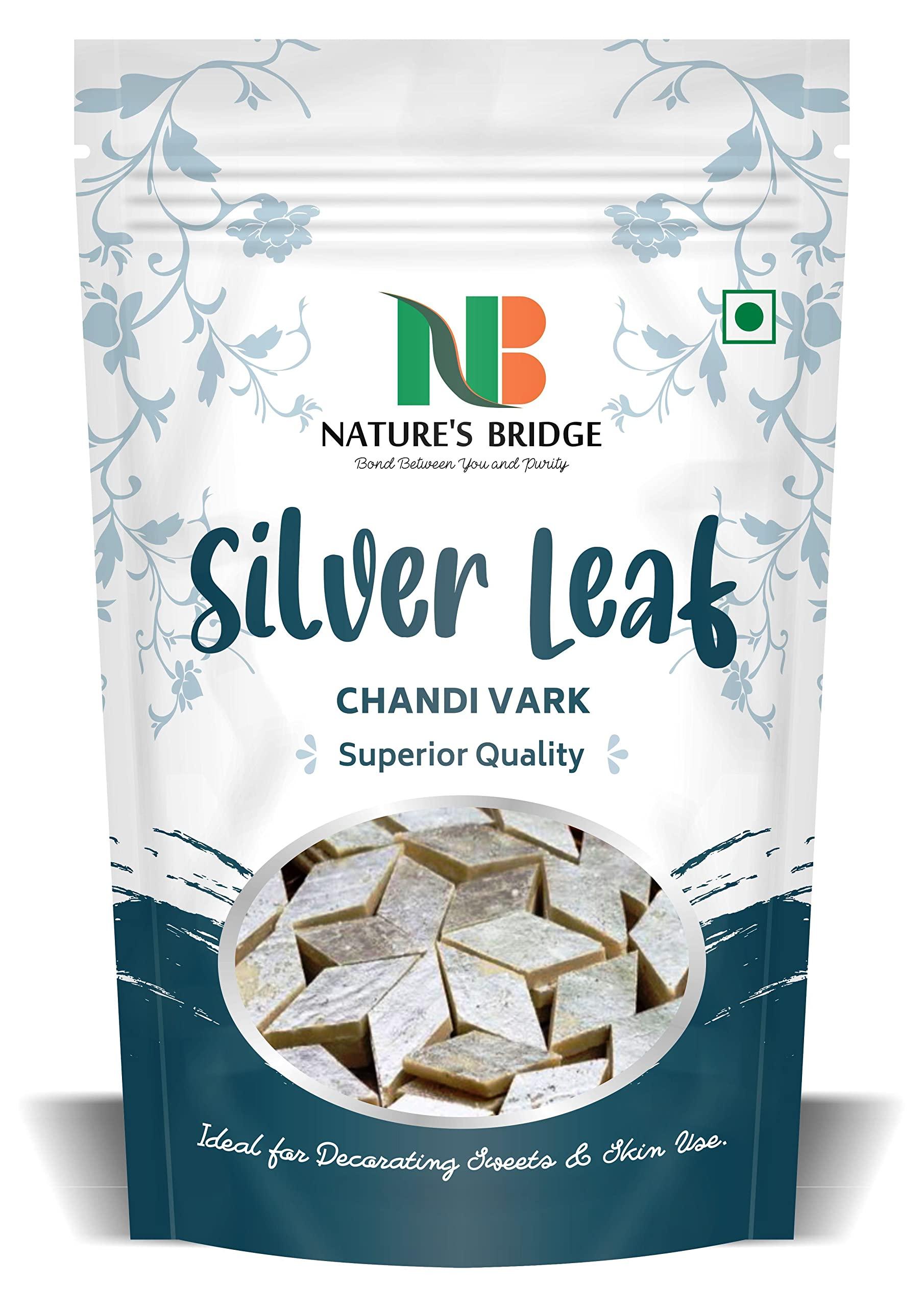 NATURE'S BRIDGE Nature\'s Bridge Chandi Vark / Silver Leaf - (40 Leaves) / German Paper 100% Finest Silver Leaves for Sweets ,Mithai/ Chandi ka Warq / Silver Face Pack