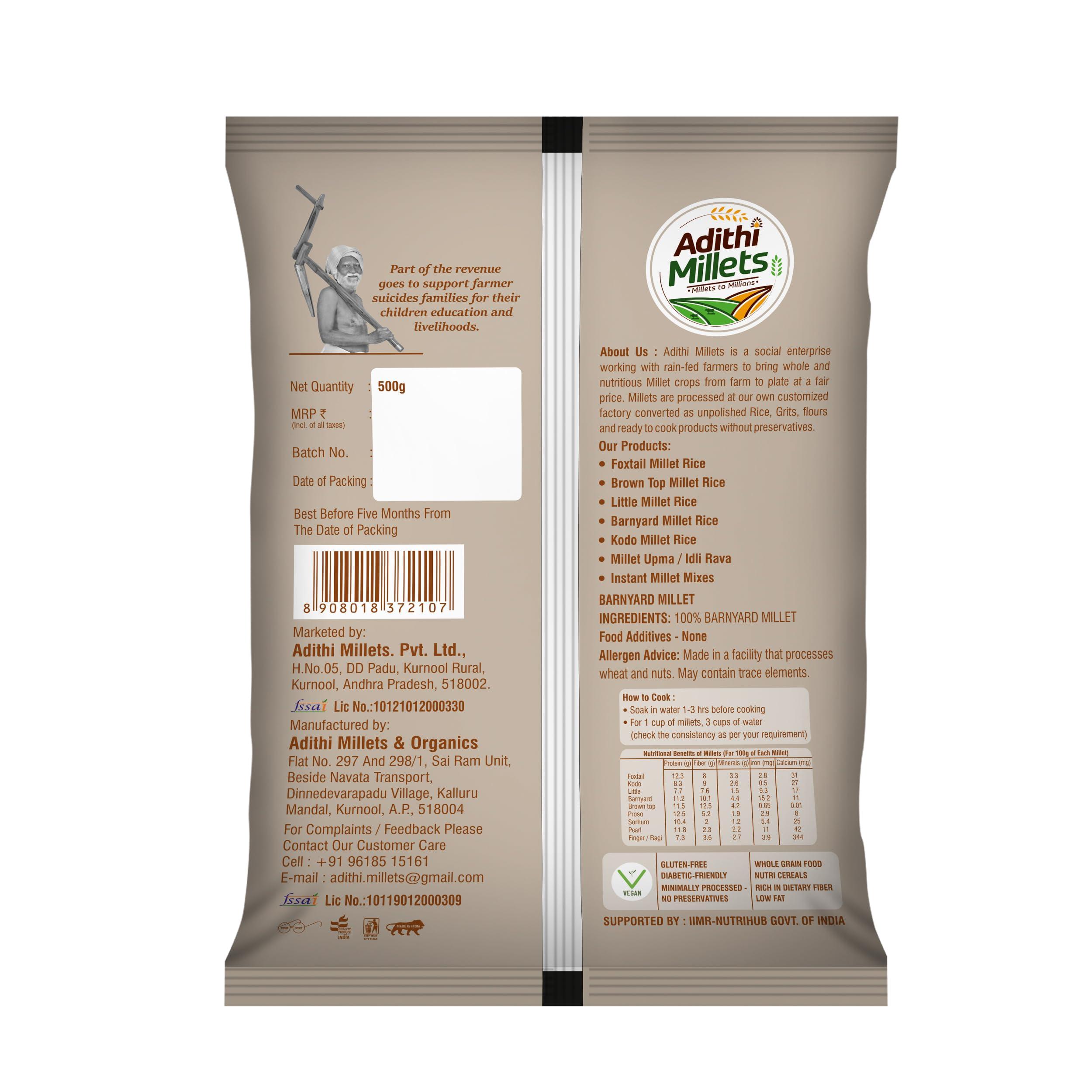 Adithi Millets Siridhanya 1.5kg BrownTop,Foxtail&Barnyard Milet 3packs 500gms whole grains organic Combo pack unpolished Siridhanya Millets Rice