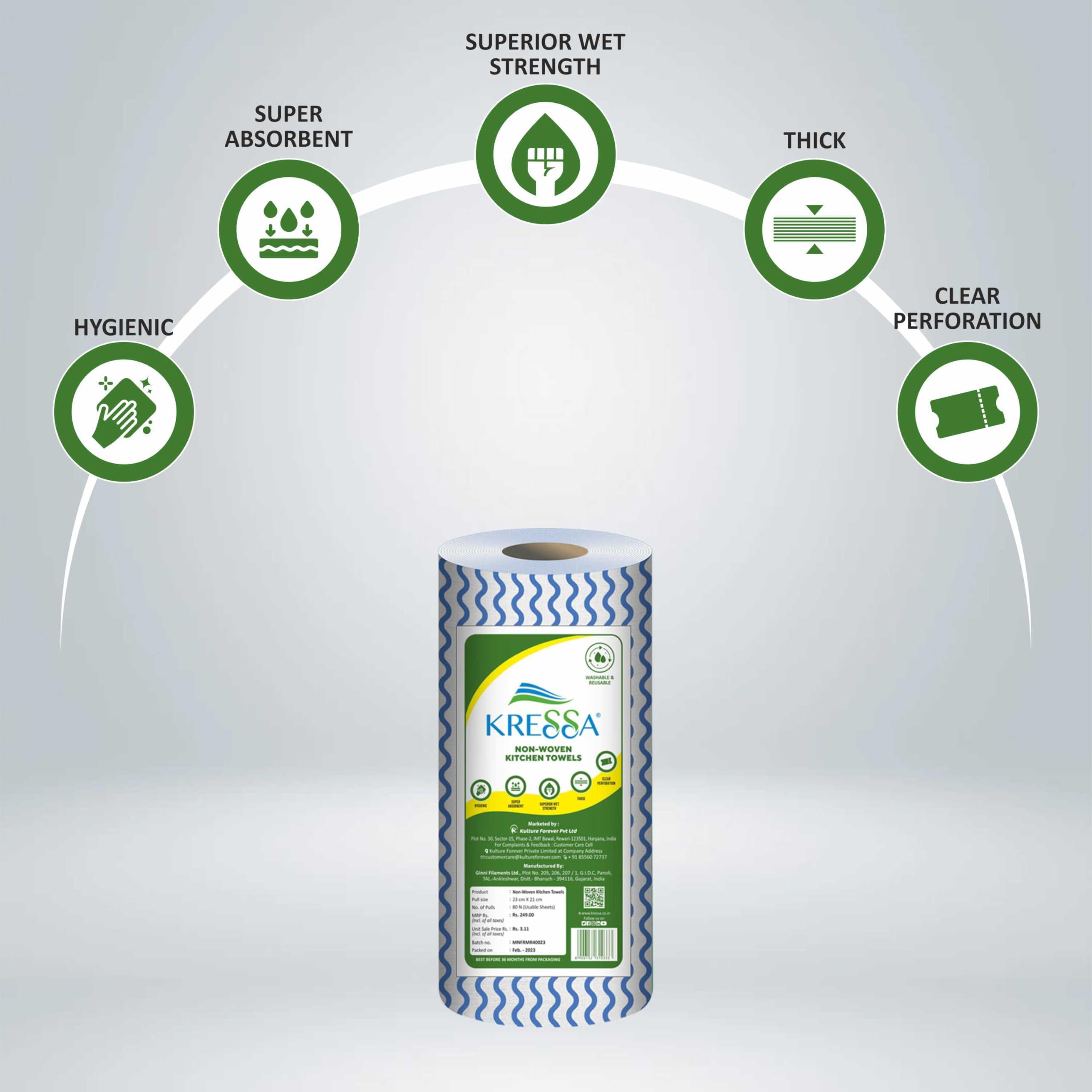 KRESSA Kressa Non Woven Kitchen Towel Roll | Reusable And Washable(Pack of 1)