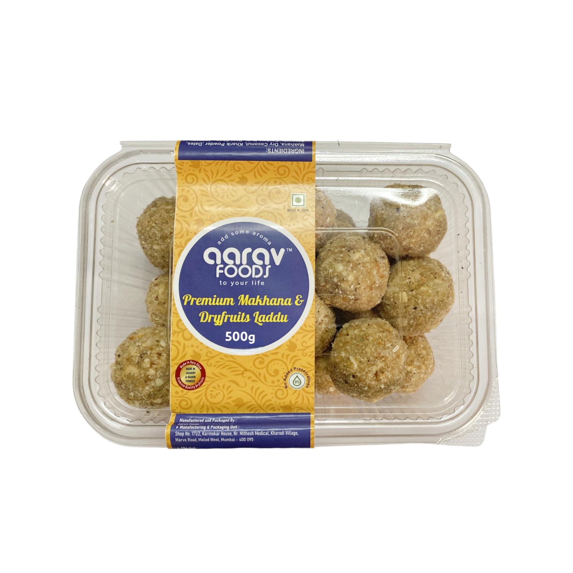 Aarav Foods Aarav Foods Makhana Dryfruits Laddu | Made in desi ghee with dates, dry dates & jaggery - Pack of 2 (500 gm each)