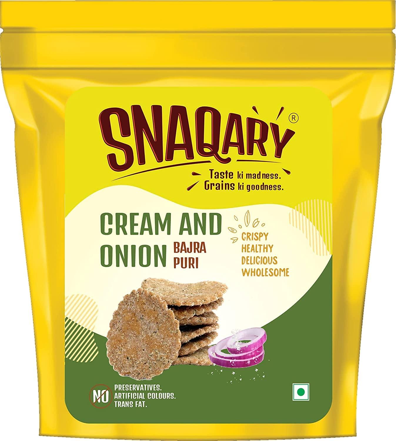 Snaqary Snaqary Multigrain Bajra Mathri Combo - Methi, Peri-Peri, Palak, Cream & Onion Flavors | Ready-to-Eat Crispy Namkeen Tea Snacks (4-Pack, 120g Each) | Irresistible Snacking Delight