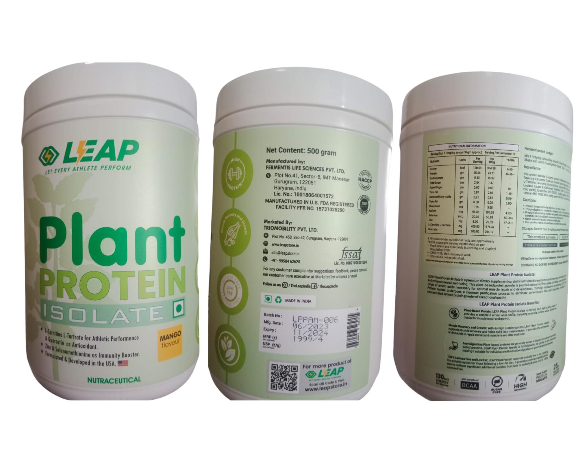LEAP Leap Plant Protein - Pea Plant-Based Protein Powder, Gluten-Free, Metabolism Booster, Amino Acid Profile, Immunity Enhancer, Formulated in USA (Mango)