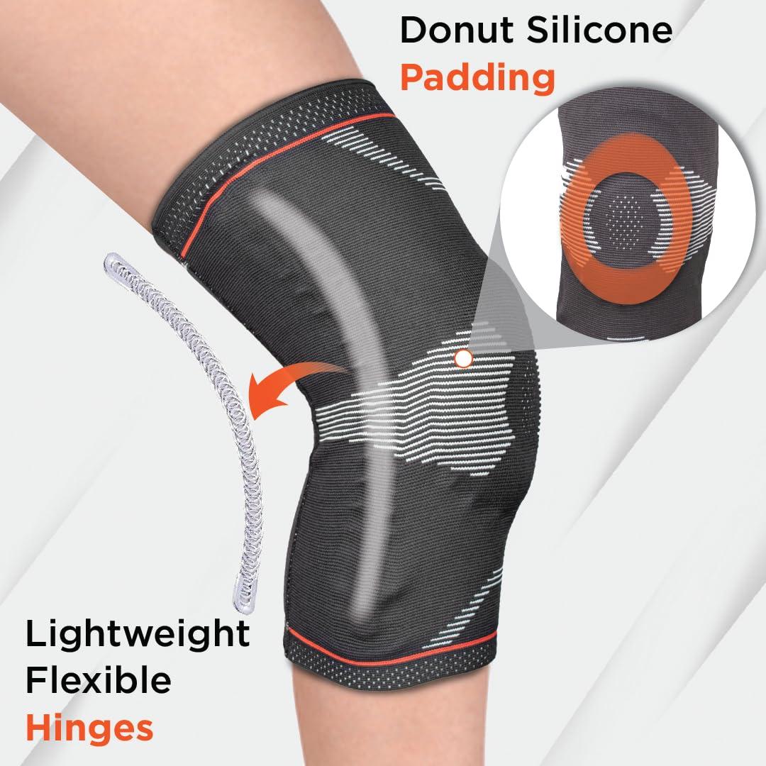 Vissco Vissco Patella & Ligament Assisted Knee Support with Silicone Pressure Pad, Pain Relief, Knee Injury Braces for Walking, Running, Gym, Workout, Weightlifting (Single) - XXL (Black)