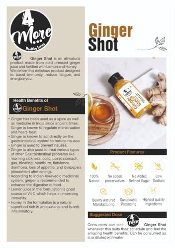 4more 4MORE 100% Natural Cold Pressed Ginger Shot Fortified With Lemon Juice & Honey | 240mL (Pack of 6x40 mL) | No Added Preservatives & Refined Sugar | Natural Ingredients Helps Improve Immunity & Digestion