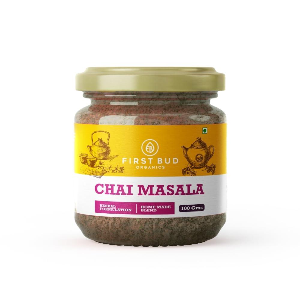 First Bud Organics First Bud Organics Authentic Chai Masala Spice Blend - 100gm | Aromatic & Flavorful Chai Masala, Perfect for Traditional Indian Tea | Chai Masala Powder for Tea, All-Natural Ingredients