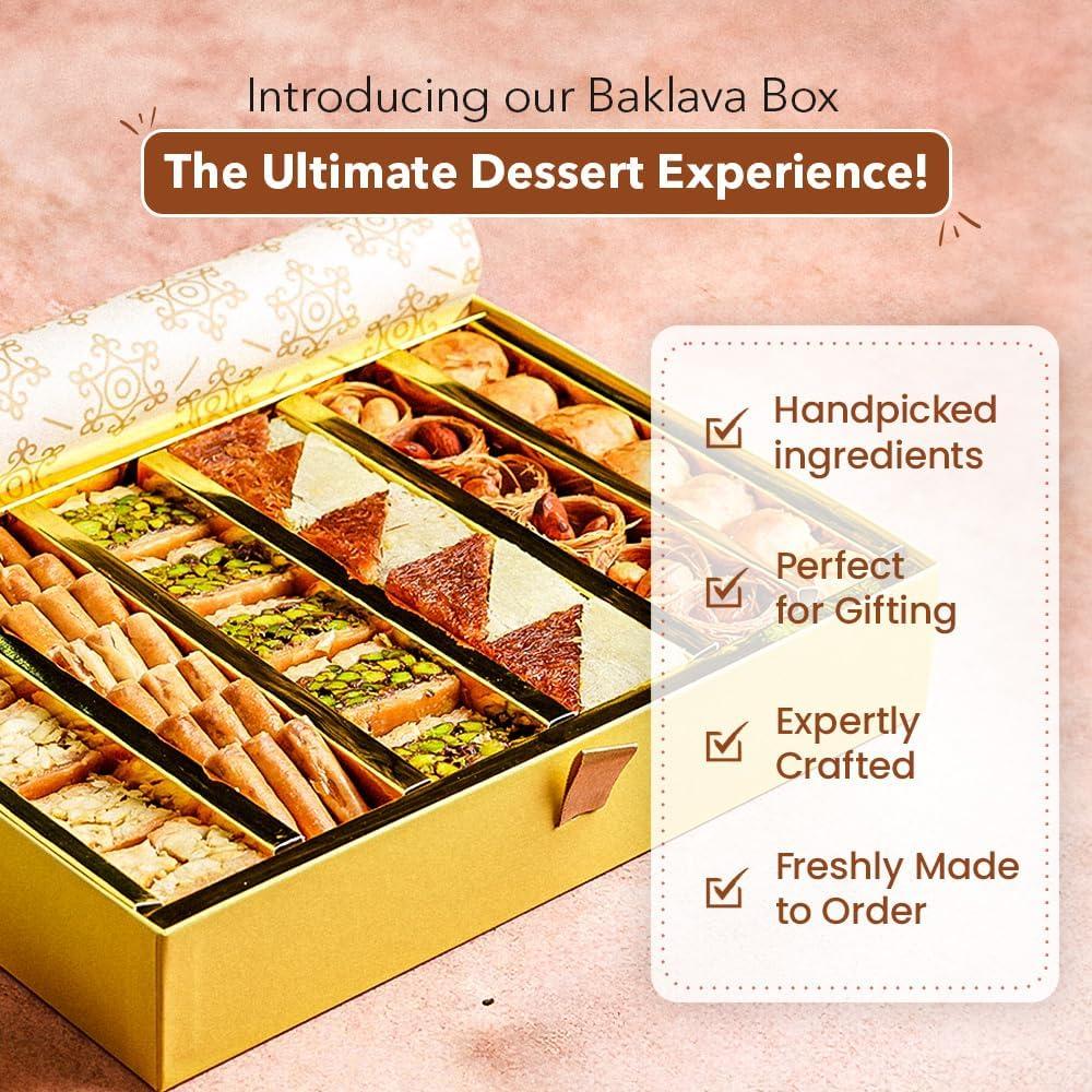 Gourmet Baklava Gourmet Baklava Assorted Baklavas Sweets (500 grams) of Cashew, Pista & Almond Baklava, Balloria, Lady Finger, Almond & Cashew Nest With Fresh Ghee, Nuts and Honey Packed in Imperial Gift Box