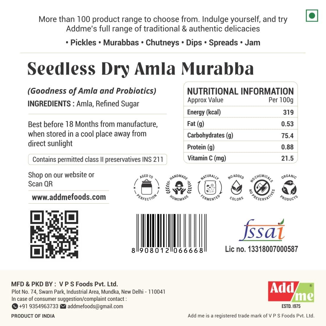Add me Add me homemade Dry Amla Murabba without seed 1Kg, awla murabba 1Kg Fresh Vacuum Pack