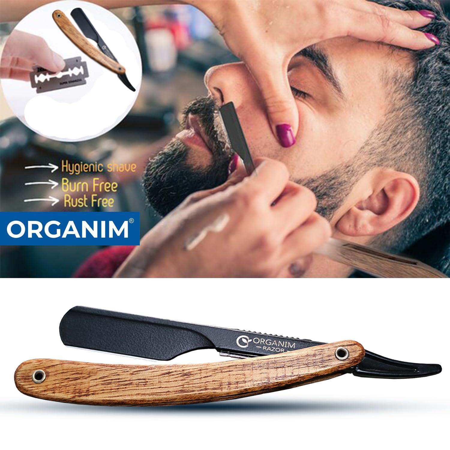 ORGANIM Care Products Organim care products Gentalmen Use Straight Edge Wooden Barber Stainless Steel Sliding Shaving Razor