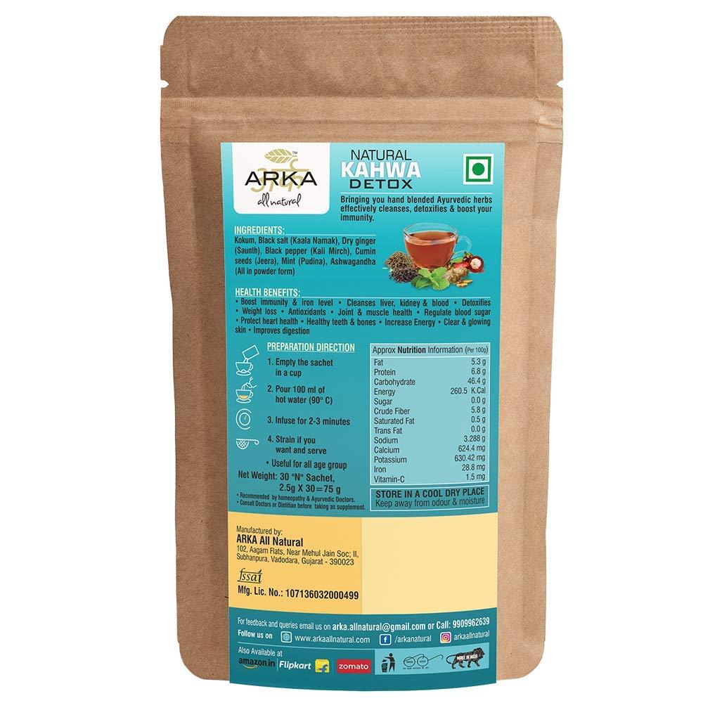 Arka All Natural Arka All Natural Kokum Ginger Kahwa with Ashwagandha | Detox Herbal Green Tea | Sugar Free | Caffeine free 30 Sachets (90g)