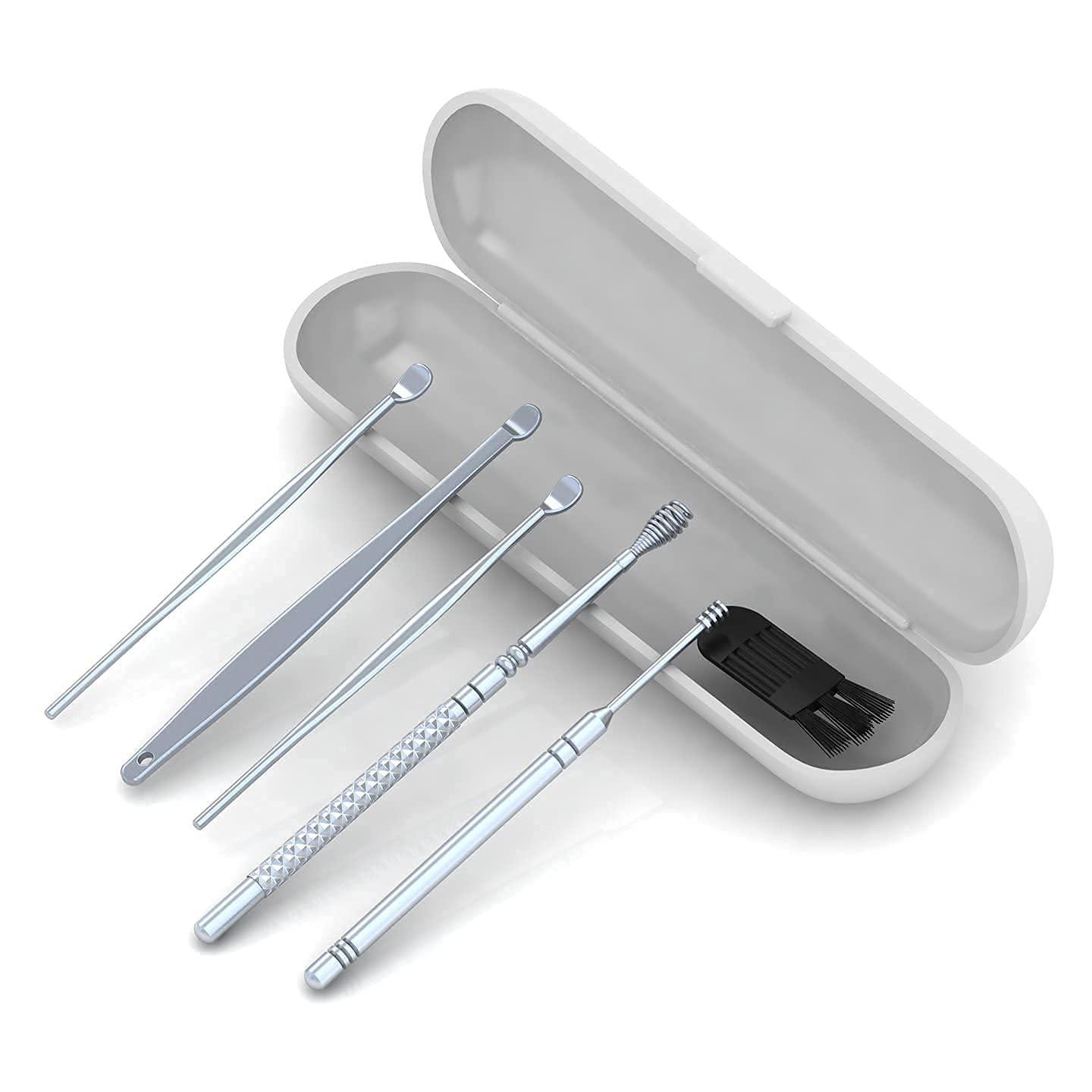 GOLD MAX GOLD MAX Ear wax removal kit, reusable ear cleaning tools with a small brush and portable storage box, stainless steel ear cleaners pick tools set of 6pcs to effectively remove accumulated