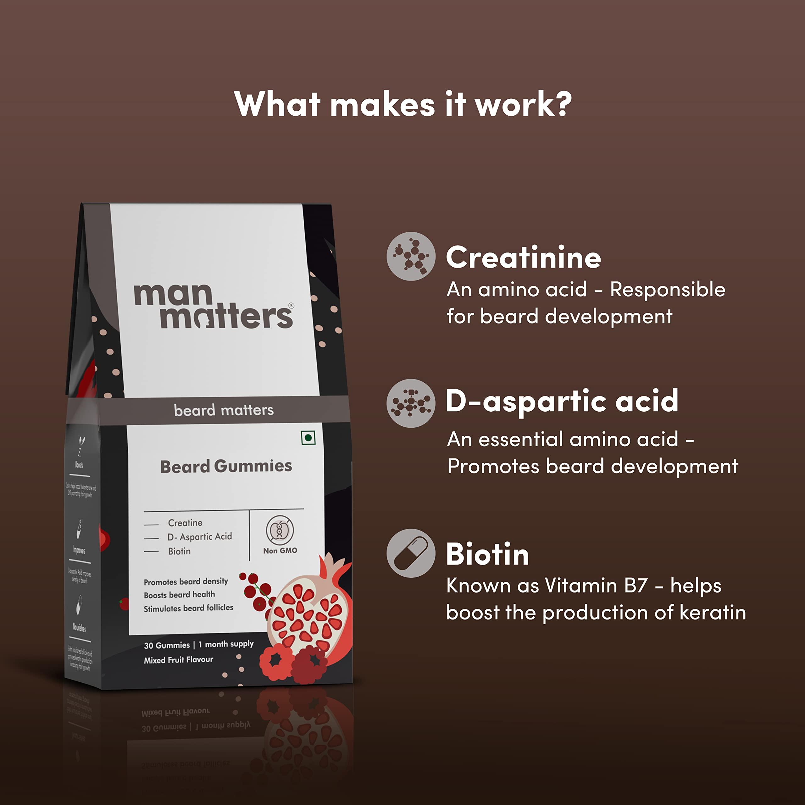 Man Matters Man Matters Beard Gummies for Men | 60 Days Pack | Thicken Beard, Stimulates Beard Follicles & Improves Beard Density | Biotin, D-aspartic Acid & Creatine | Gelatin-Free, Non-GMO, 100% Vegan