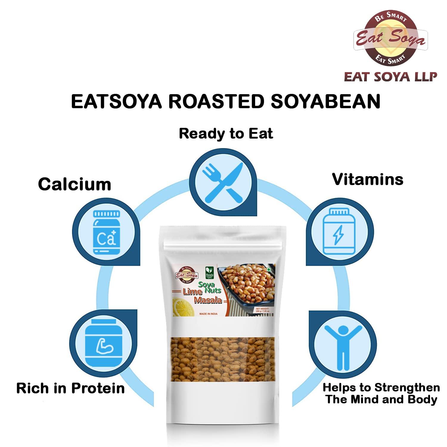 Eat Soya...BE SMART EAT SMART Eat Soya...BE SMART EAT SMART Soya Nuts Healthy Roasted Namkeen and Snacks Crunchy and Tasty, Delicious l Diet Food l Keto Snacks l Healthy Snacks l Lime Masala-2 And Magic Pudina-2 200g (Pack of 4,80