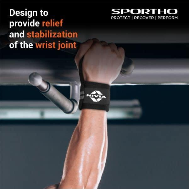 Nivia Weight Lifting Wrist Support with Thumb Loop Strap for Gym Fitness Made of Velcro and Elastic Band for Men Women Black Grey