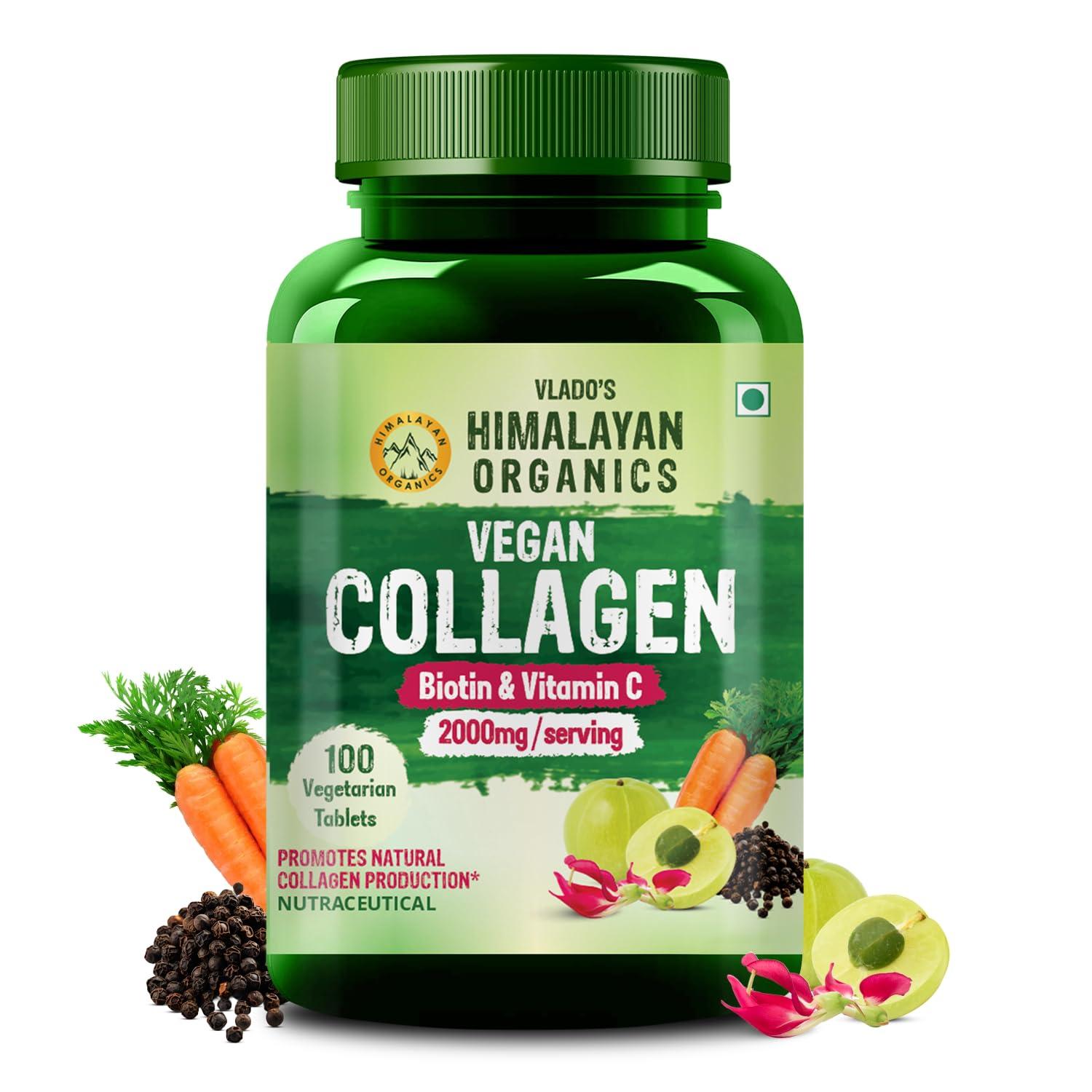 HIMALAYAN ORGANICS Vlados Himalayan Organics Vegan Collagen 2000Mg With Biotin And Vitamin C | Good For Glowing Skin | Healthy Hair And Nail - 100 Veg Tablets