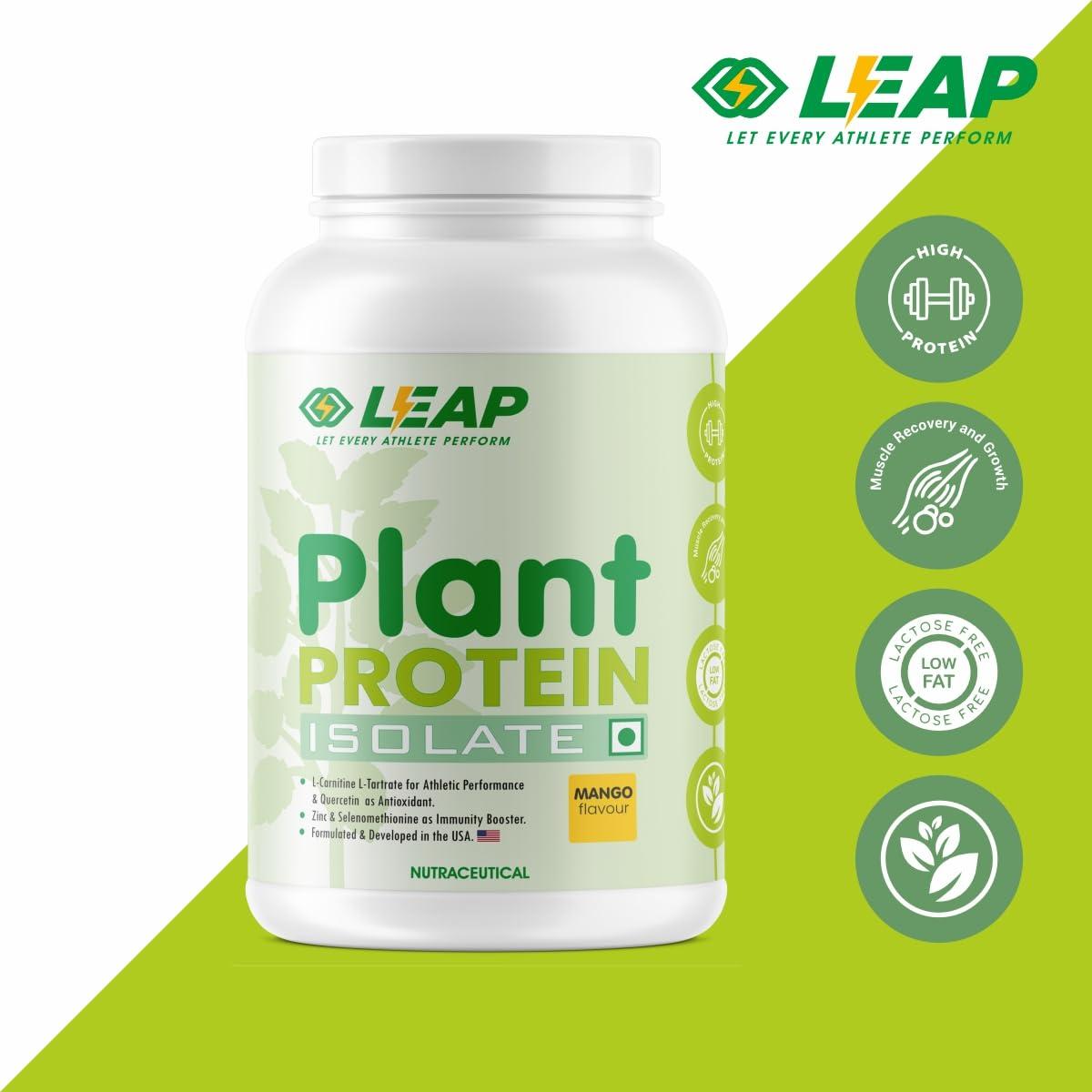 LEAP Leap Plant Protein - Pea Plant-Based Protein Powder, Gluten-Free, Metabolism Booster, Amino Acid Profile, Immunity Enhancer, Formulated in USA (Mango)