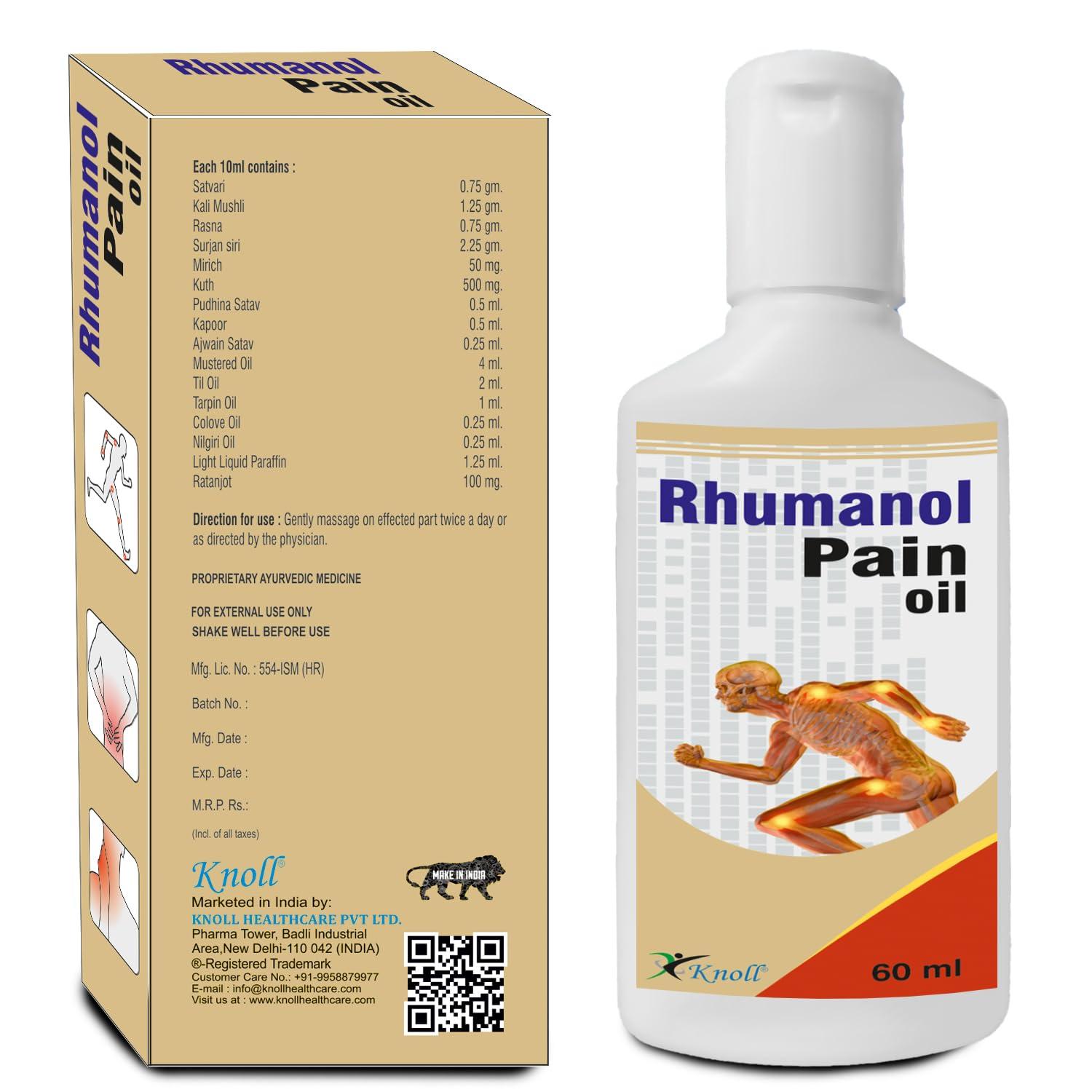 Knoll Healthcare Knoll Healthcare Rhumanol Pain Oil Ayurvedic Care for Pain Relief For Joint Back Pain Knee Shoulder & Muscle Pain 60ML (Pack of 1)