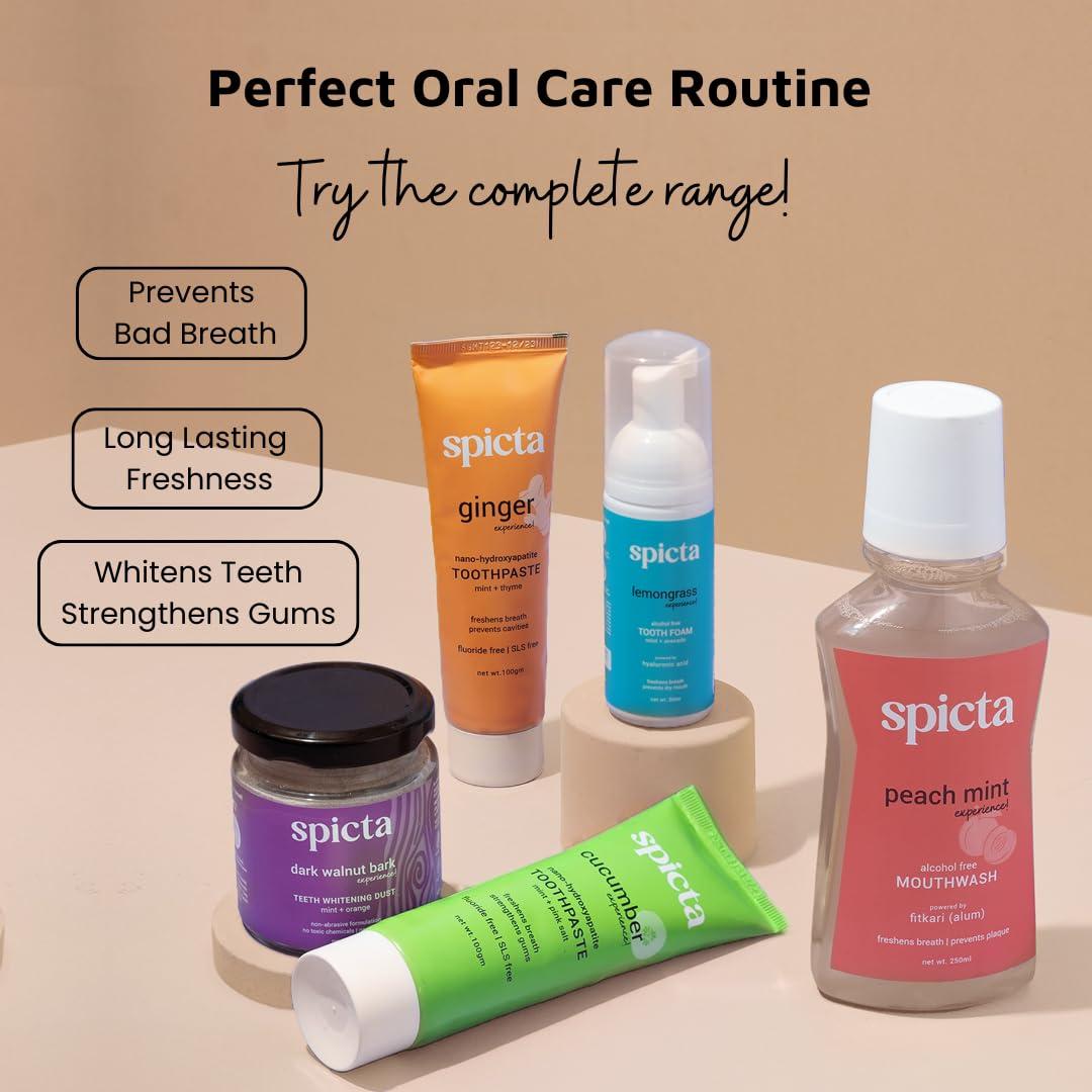 SPICTA Spicta Cucumber Mint & Ginger Mint Natural Hydroxyapatite Toothpaste | Teeth Whitening, Removes Bad Breath, Tartar, Plaque I Herbal, Fluoride Free, SLS Free Toothpaste for Adults & Kids | Pack of 2