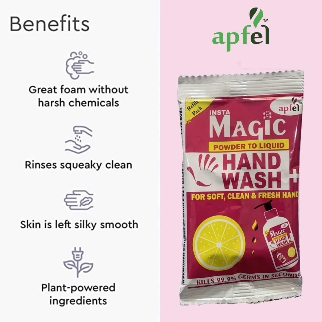 apfel Apfel Insta Magic Hand Wash Powder - 20-Pcs Rose Scented - 100% Stronger Germ Protection for On-the-Go Hygiene (180g, Makes 4 Litres)