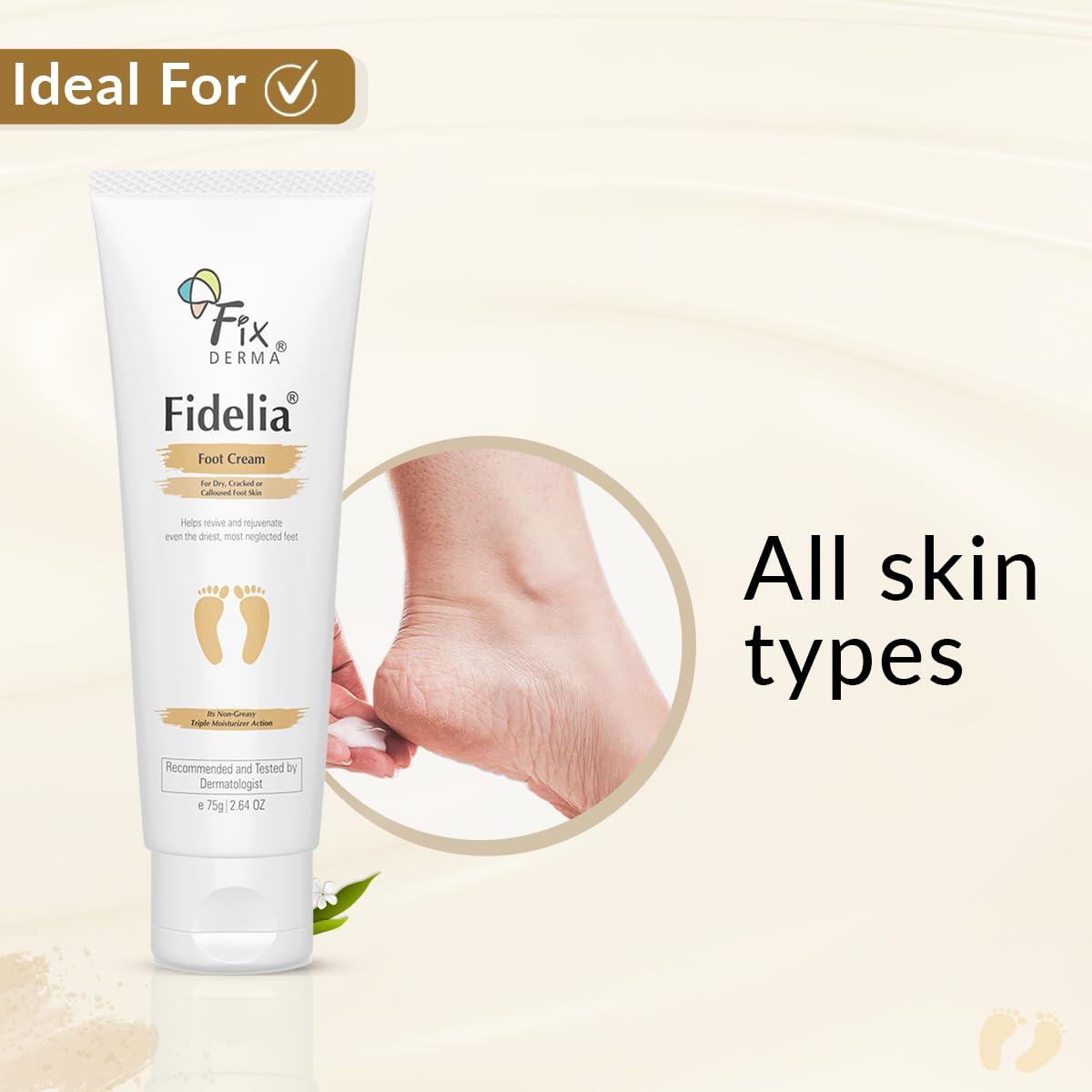 FIXDERMA Fixderma 5% Lactic Acid, 15% Urea, 3% Glycerine Fidelia Foot Cream For Dry & Cracked Feet, Moisturizes and Soothes Feet, Heel Repair Paraben & Sulphate Free, All Skin Types 75gm