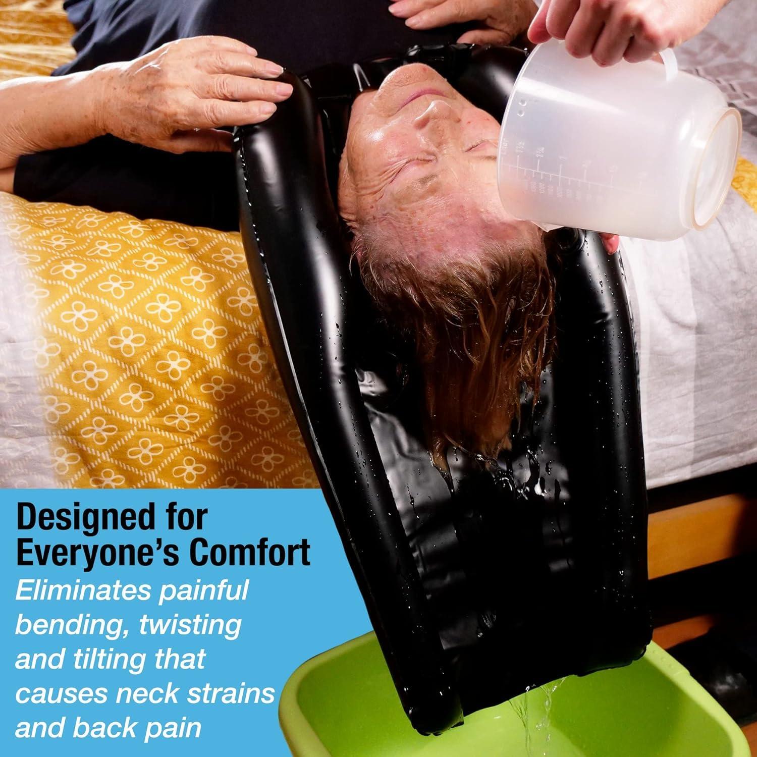 Tilcare Inflatable Hair Washing Tray for Sink and Bedside - Comfortable Portable Shampoo Bowl for Spill-Free Rinsing - Wash Basin for Haircuts and Coloring at Home for Elderly, Kids, Bedridden and Disabled