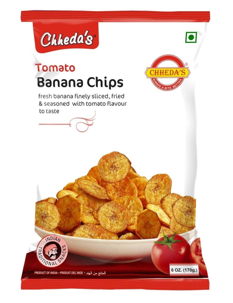 CHHEDA\'S Chheda\'s Tomato Banana Chips - Crispy Tomato Wafers - Sweet and Sour Chips - Indian Namkeen Snack 170g - Pack of 2