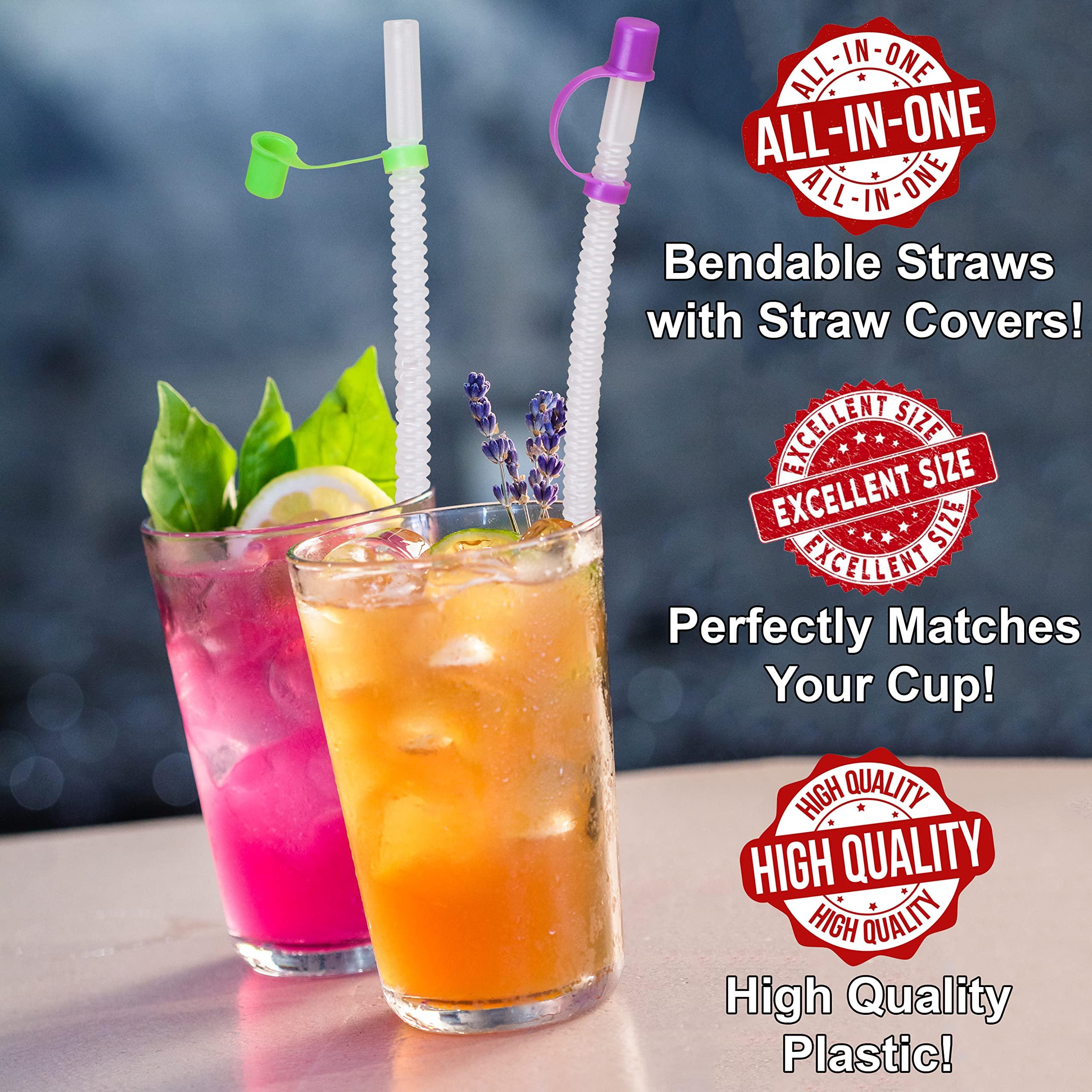 Diximus Bendable Straws with Straw Covers Cap - 11 inch Long Flexible Straws - Bendy Drinking Straws Reusable with Covers Cap Assorted Colors - 14 Pack