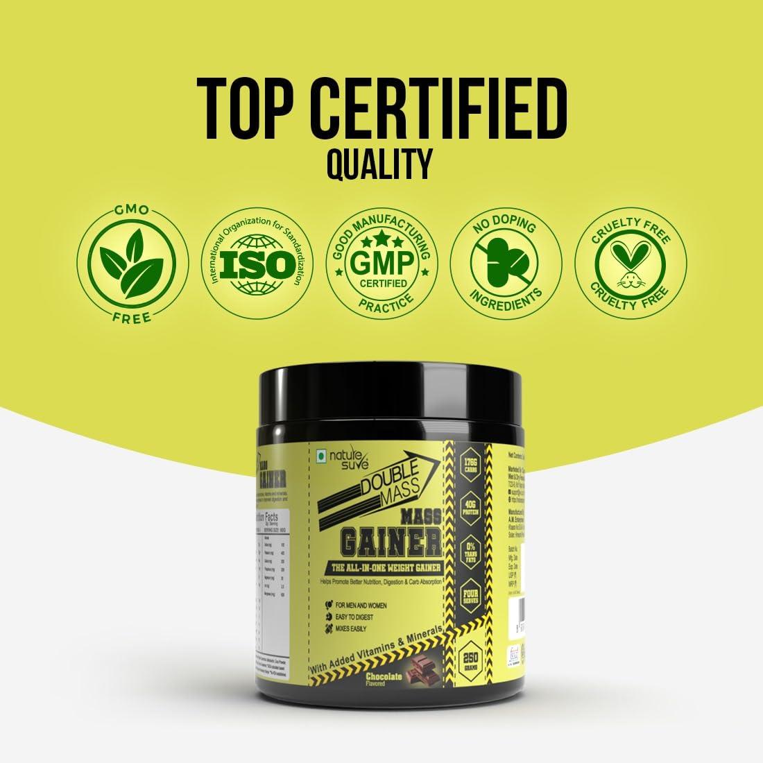 Nature Sure Nature Sure Double Mass Chocolate Flavored Mass Gainer with Whey Protein and Enzymes, Free Scoop Inside - 1 Pack (250 Grams)