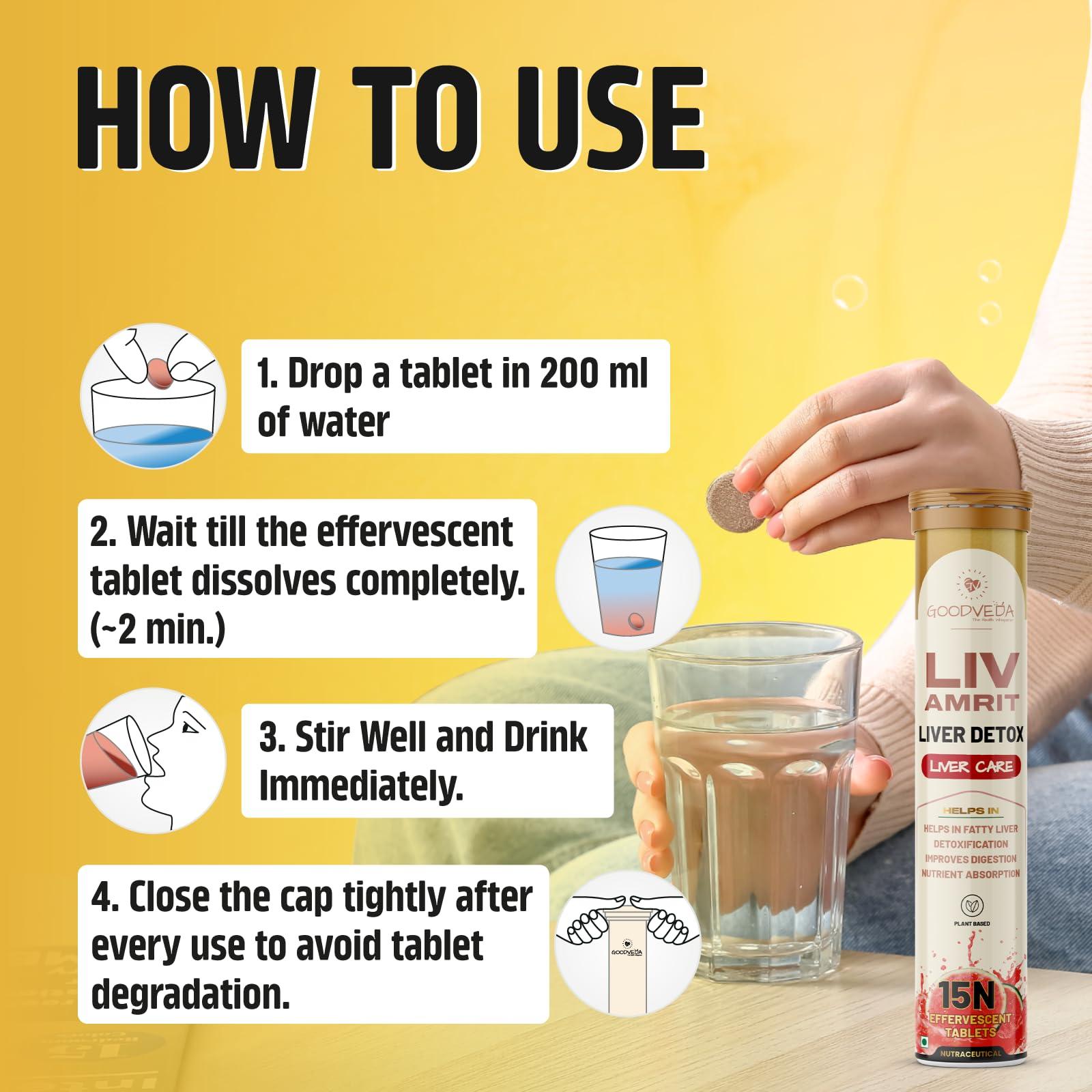 GOODVEDA Goodveda Liver Detox Effervescent | 15 Tablets Fizzy Water with 8 Ayurvedic Herbs for Healthy Liver Function and Blood Sugar Regulation - Pack of 1