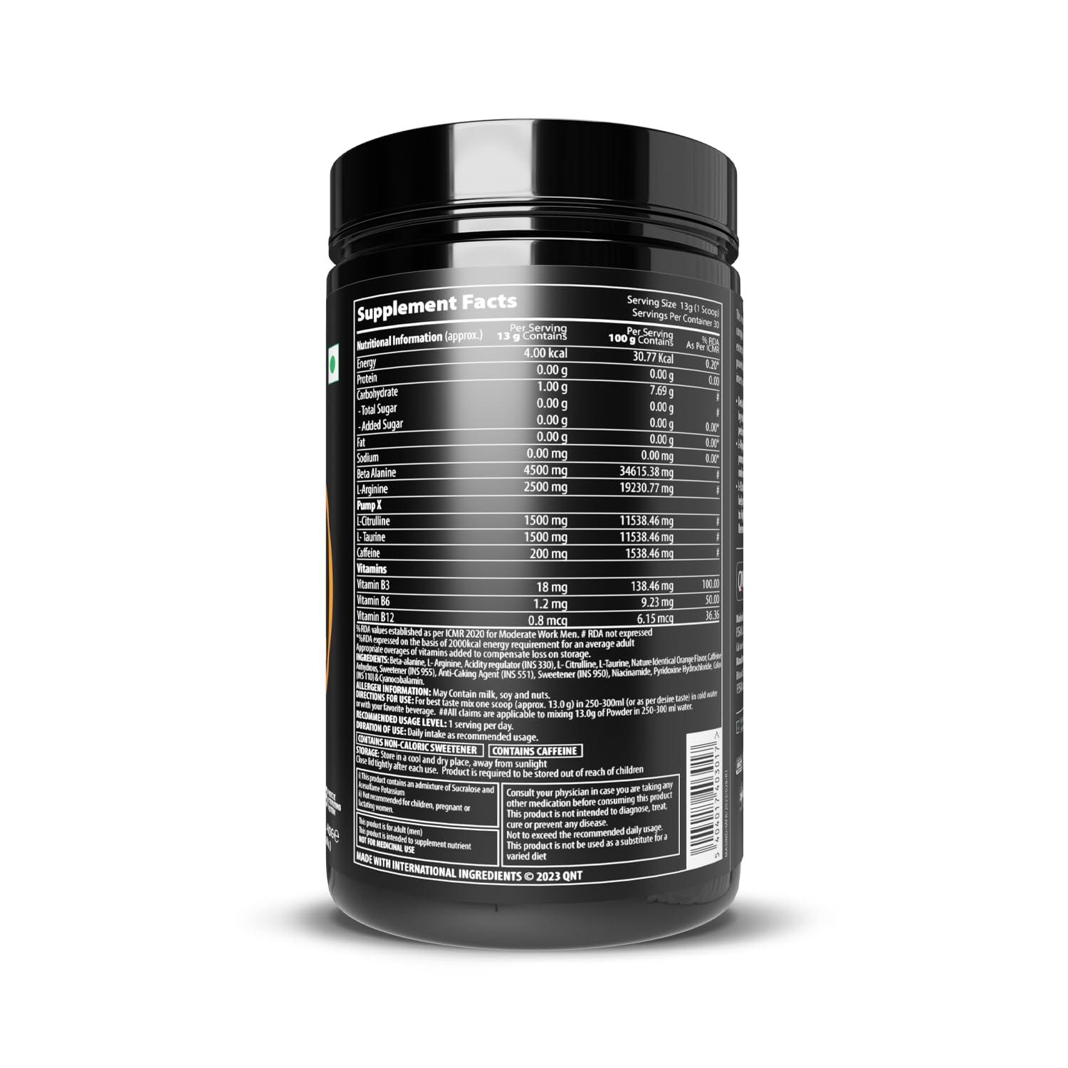 QNT QNT Hydravol Pre-Workout Supplement | 400g | Naval Orange | Instant Energy & Quick Muscle Pump | Beta-Alanine & Caffeine For Enhanced Focus & Muscle Strength