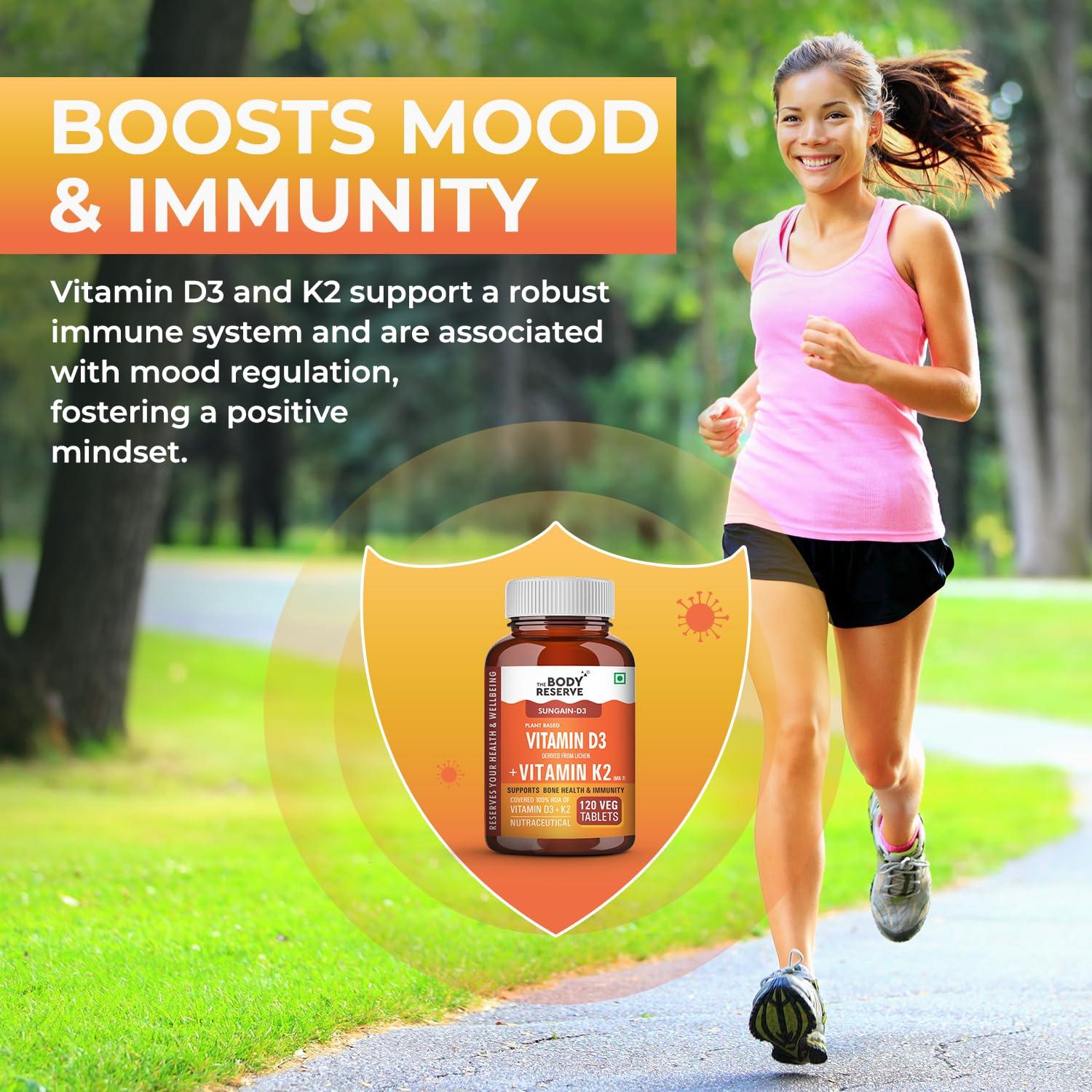 The Body Reserve The Body Reserve Vitamin D3 K2 MK7-120 Veg Tablets, 100% RDA Plant-Based Vitamin D3 Supplement from Lichen Source with Vitamin K2 as MK7 Menaquinone