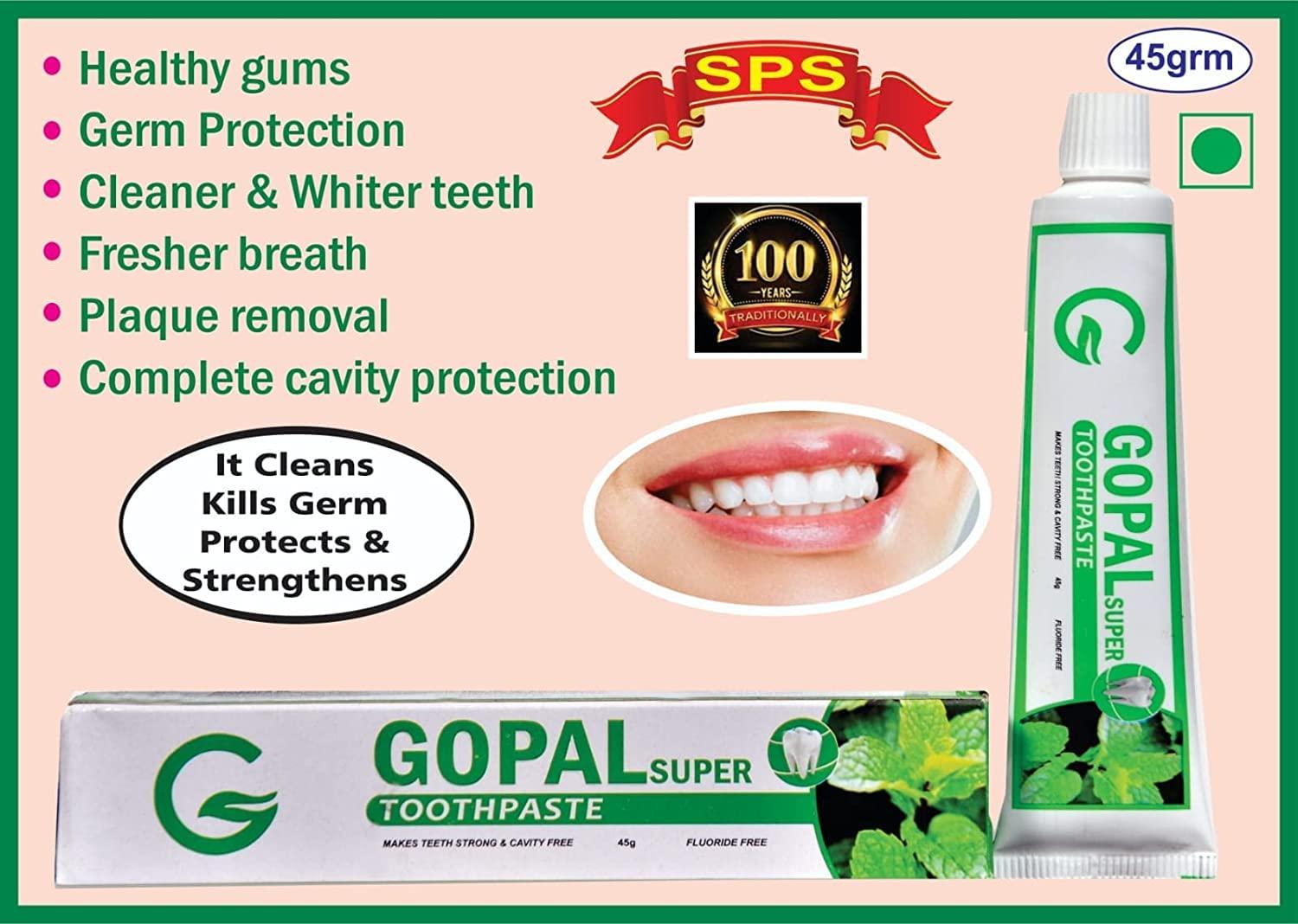 GOPAL TOOTHPOWDER Gopal Super Tooth Paste - Natural Dental Cleanser for Strong Teeth and Cavity Free - Pack of 12 Each 45gm