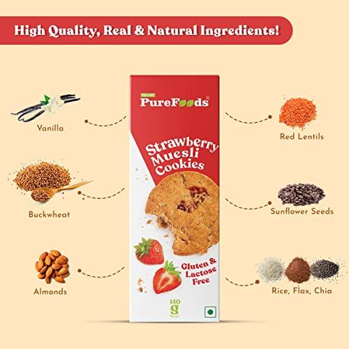 ROLLINS PureFoods PureFoods Strawberry Muesli Cookies | 100% Natural & Healthy | Gluten Free Protein Breakfast | Pack Of 1, 140g