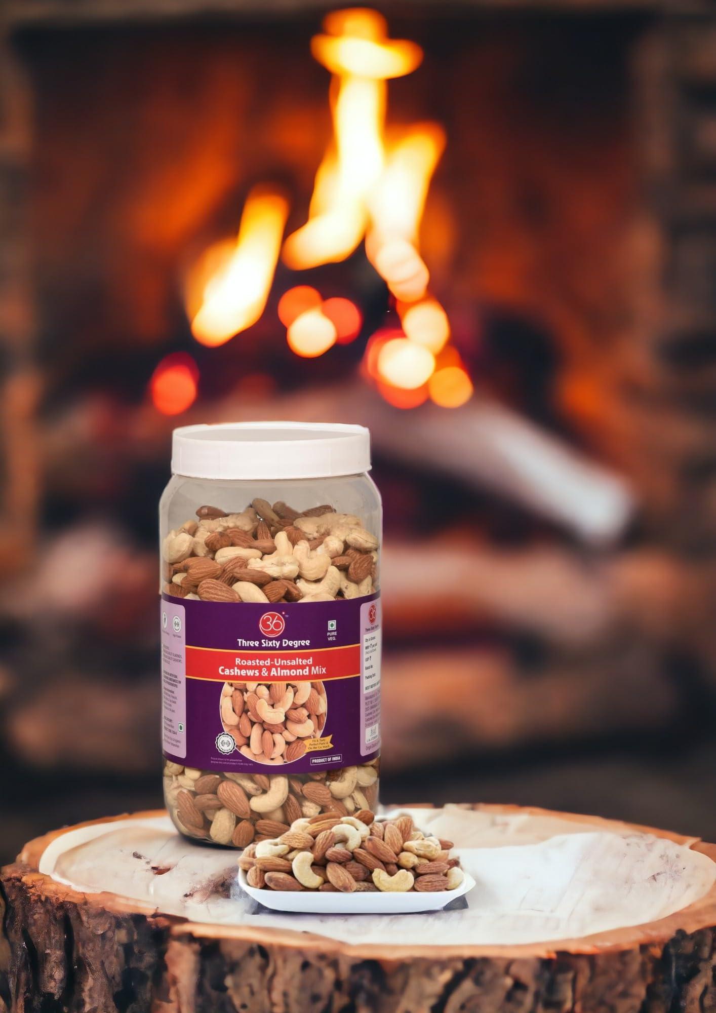 360 Three Sixty Degree 360 Roasted Whole Unsalted Cashew Almond Mix | Jumbo Jar 950 Grams | Crunchy Badam, Crunchy Kaju | High Protein, Nutritious, Super Tasty Snack