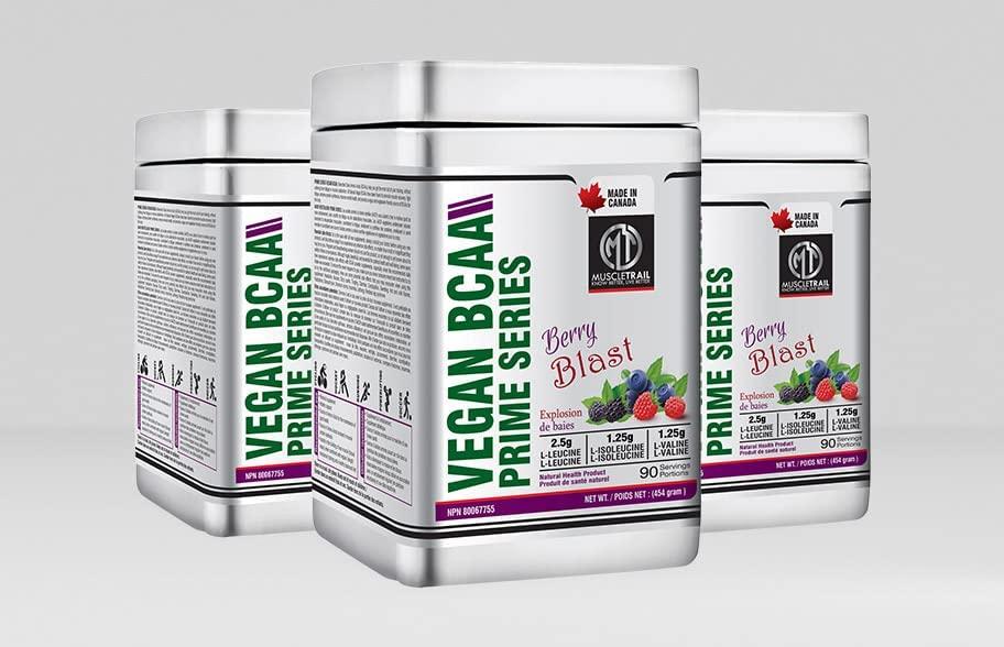 MuscleTrail MUSCLETRAIL Vegan BCAA Prime Series, 90 Serving (Imported, Made In Canada)|Berry Blast| 2.5g L-Leucine, 1.25g L-Isoleucine & 1.25g L-Valine (Berry Blast )