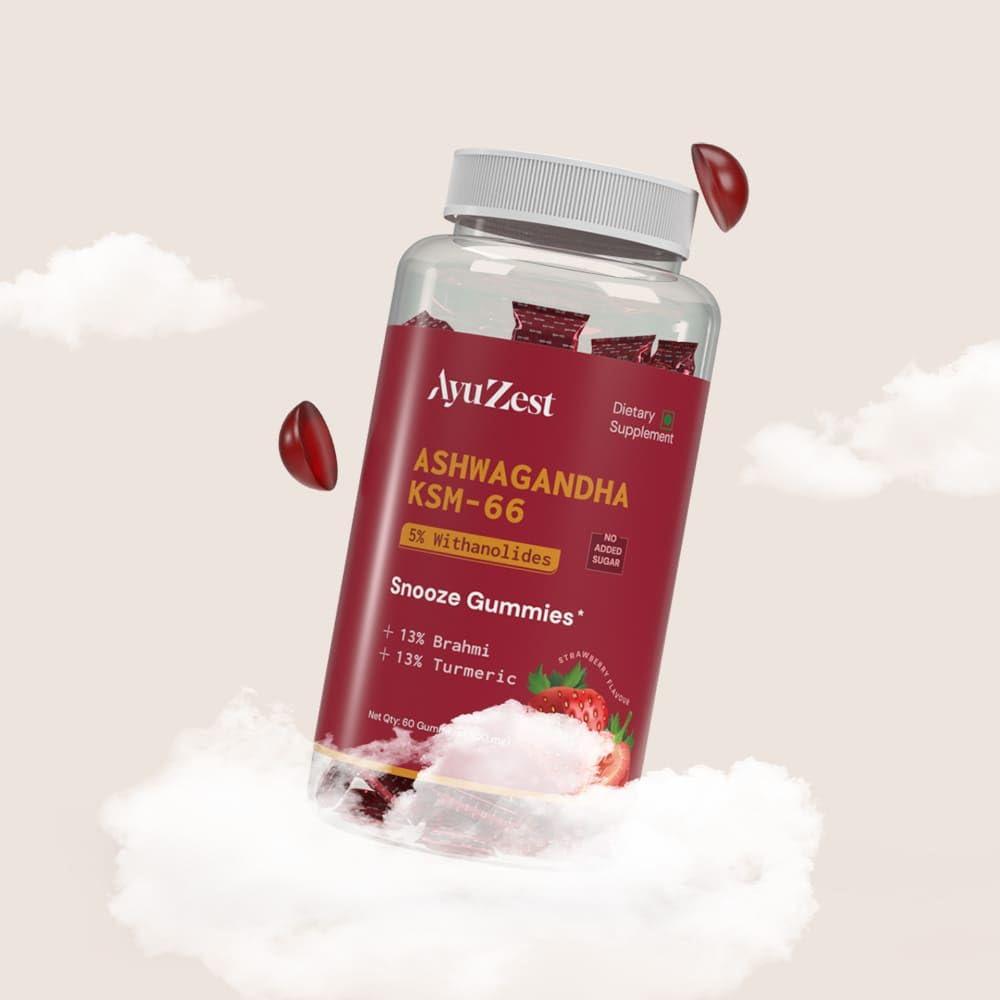 S.K. Health Care AyuZest Ashwagandha KSM-66 Snooze Gummies 3600mg Sleep Support & Stress Reduction, Promotes Relaxation & Recovery, 60 Count For Men & Women (Pack of 1)