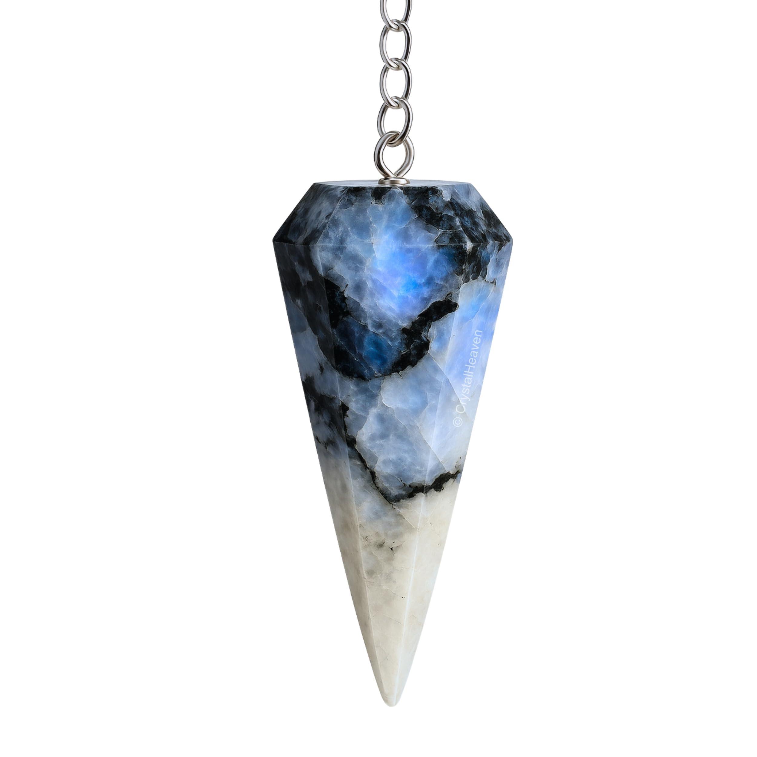 Crystal Heaven Rainbow Moonstone Pendulum Dowsing Tool - Natural Crystal Pendulum for Spiritual Guidance - Premium Dowser Pendulum for Accurate Divination and Energy Healing - Perfect for Energy Healing and Chakra Balancing - Handcrafted with Precision and Elegance