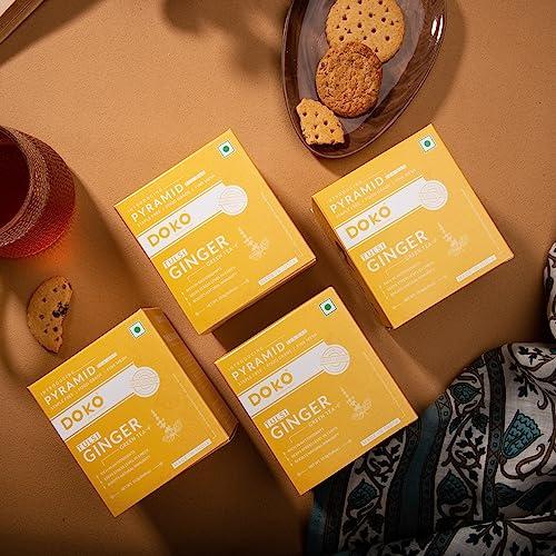 DOKO THE FRESH BASKET Doko Natural Tulsi Ginger Tea, Set of 4 (48 Tea Bags) | Premium Herbal Green Tea | Healthy with Natural Ingredients | Energizing and Immune-Boosting | Perfect of Wellness and Taste