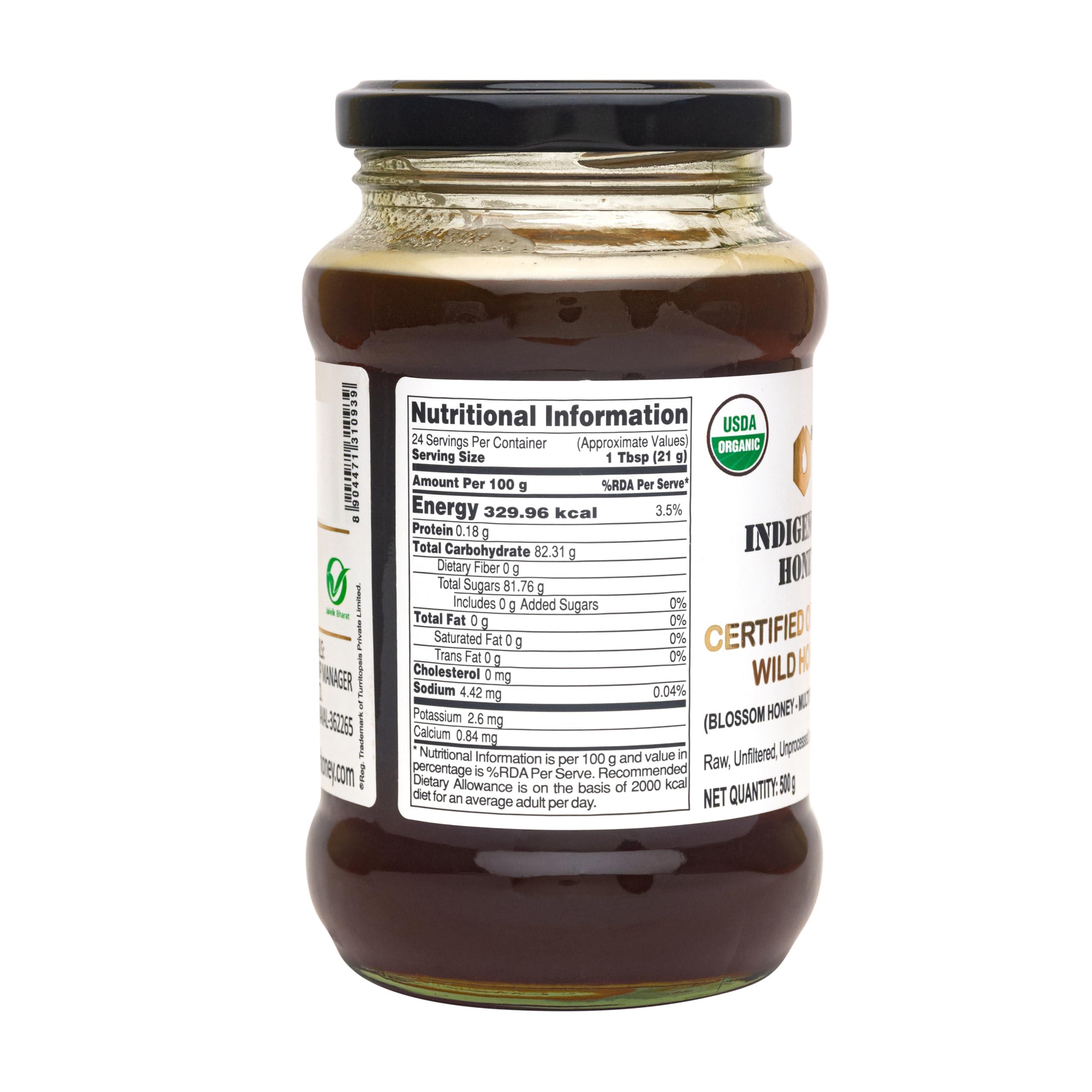 INDIGENOUS HONEY INDIGENOUS HONEY Raw Organic Honey Unprocessed Unfiltered Unpasteurized Pure Natural Original Honey - 530 Grams Glass Jar (Pack of 2)