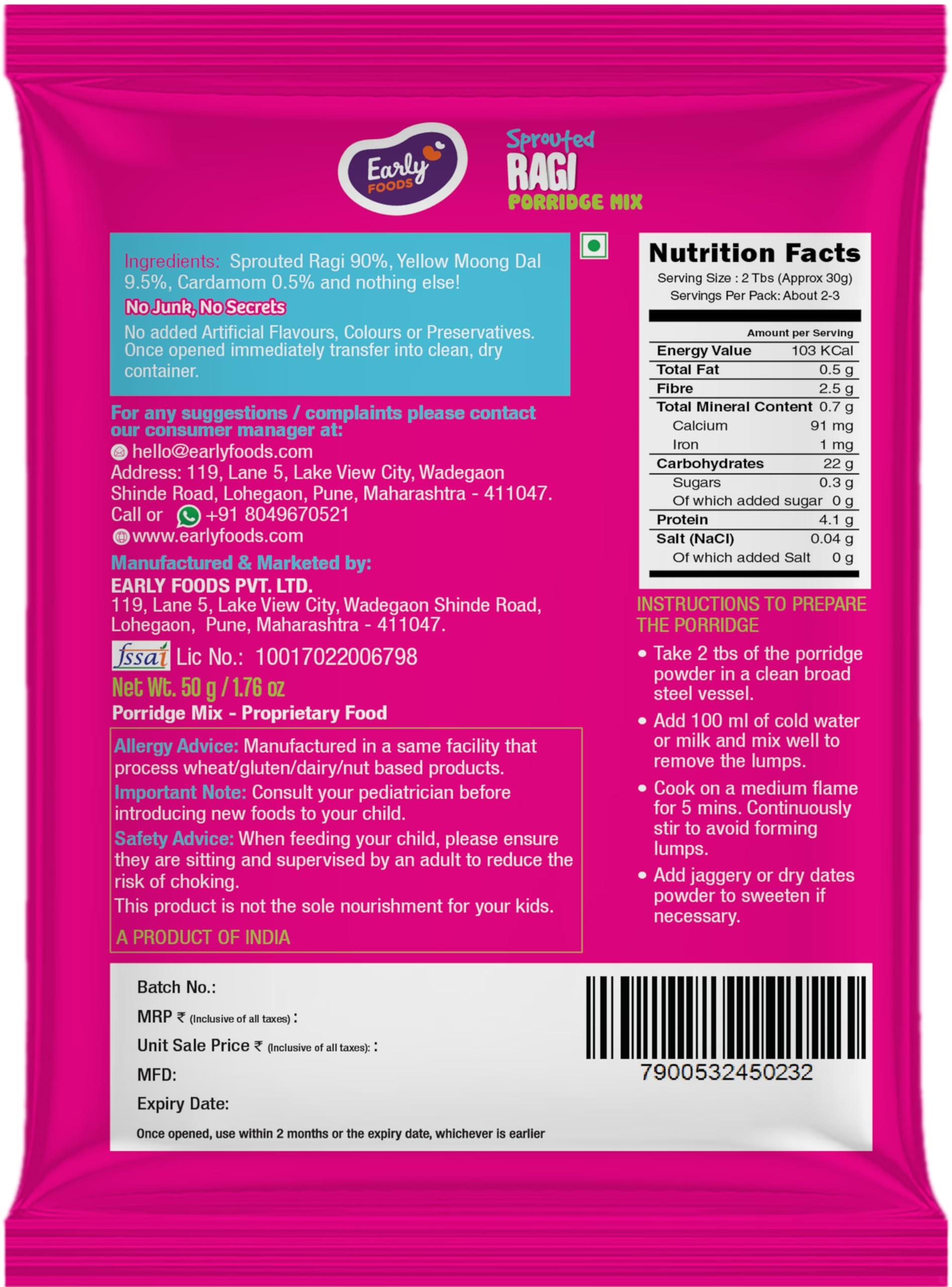 Early Foods Early Foods : 6 Trial Pack Combo - Porridge Mixes - Stage 3, 6 X 50gms| Millet Porridge|Sprouted ragi powder|Cereals For Kids