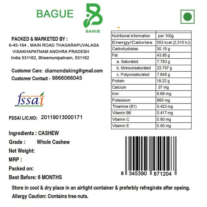 Bague Bague 100% Natural raw Cashew Nuts kaju Cashews Whole cashewnuts 1000gm Grams 1 kg