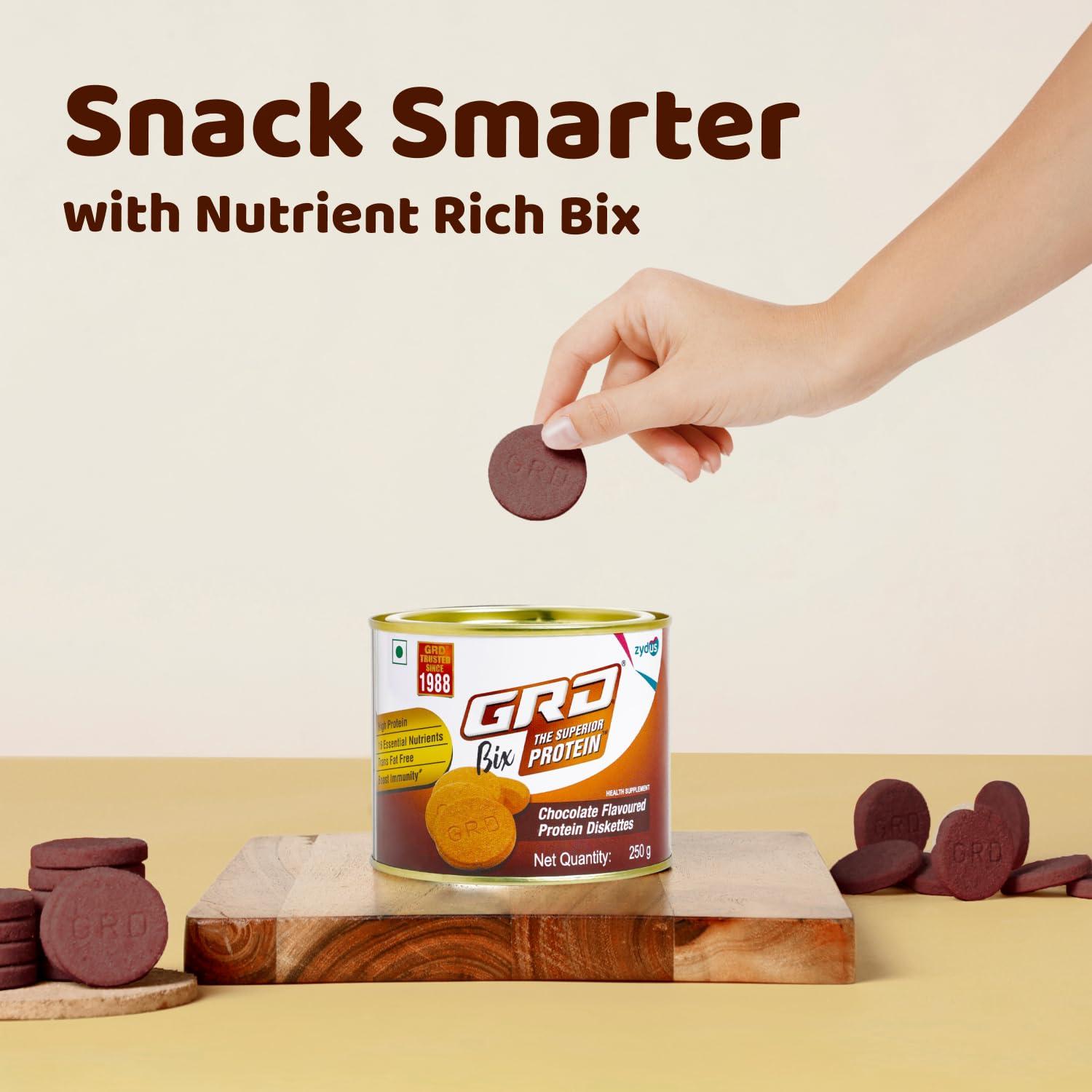 GRD GRD Bix Superior Protein Diskettes, Healthy Tasty Biscuits Enriched with Protein and 18 Essential Nutrients for Healthy Living (250g)  Chocolate and Milk Combo Pack