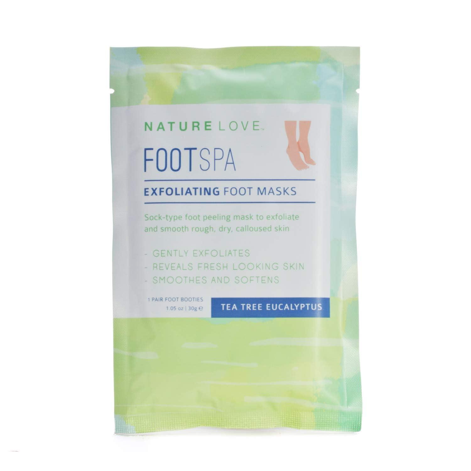 NATURE LOVE HARMONIOUS WELL-BEING Nature Love Exfoliating Foot Mask | Tea Tree Eucalyptus | Lactic Acid and Urea | Gently Exfoliates and Removes Dead Skin | Paraben Free (3 Pairs)