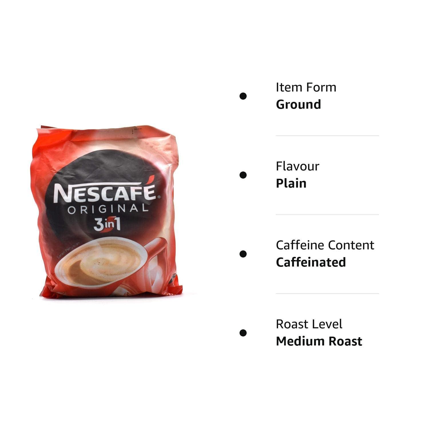Generic Nescafe 3 in 1 Original Soluble Ground Coffee Beverage, 30 Sachets Bag - Medium Roast - Pack of 2 (Imported)
