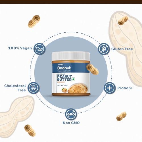 Beanut Beanut Peanut Butter Crunchy is a Smart Choice From Real Roasted Pressed Protein, Non GMO, Gluten Free, Vegan And Cholesterol Free Gym, Exercise Daily Energetic-(340g - Pack of 1)