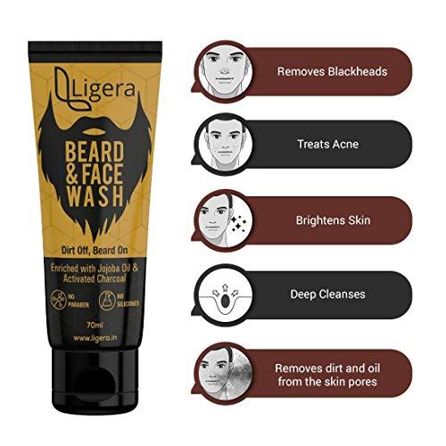 Ligera Ligera Face & Beard Wash For Men with Activated Charcoal, Jojoba & Vitamin E | Made in India (Pack Of 2)