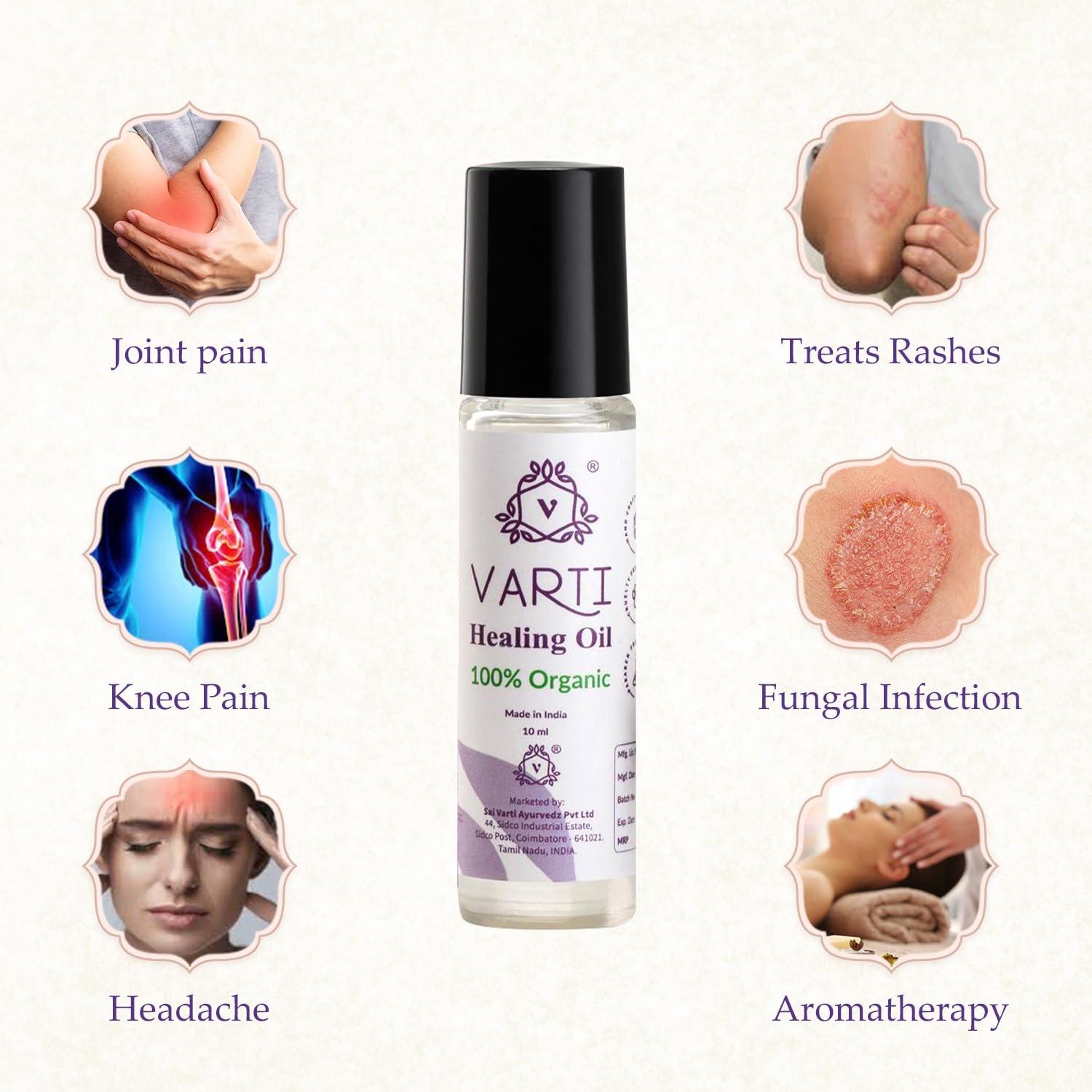 Varti Varti Pain Relief Roll On 10ml, Multipurpose Healing Oil Roll-On 10ml for Muscle & Joint Pain, 100% Ayurvedic & AYUSH Certified, Aromatherapy, Stress Relief, 21+ Ayurvedic herbs, Boosts Health & Wellness