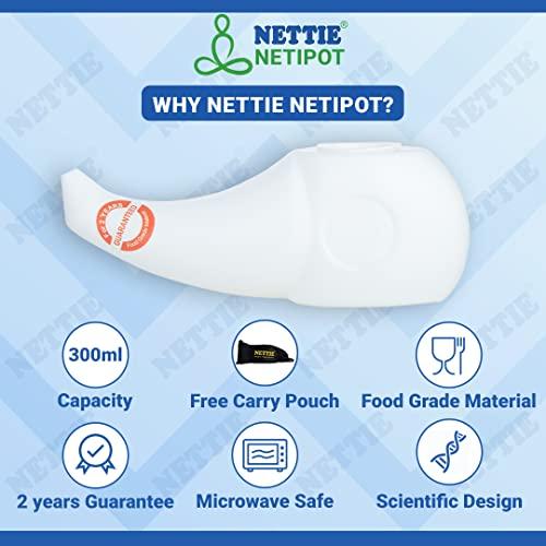 NETTIE NETTIE Neti Pot |Food grade material, 300ml capacity, BPA Free, free carry pouch, ergonomic Nasal Irrigation for Effective Relief of Sinusitis, Allergies and Cold Symptoms jalaneti pot – Pack of 1