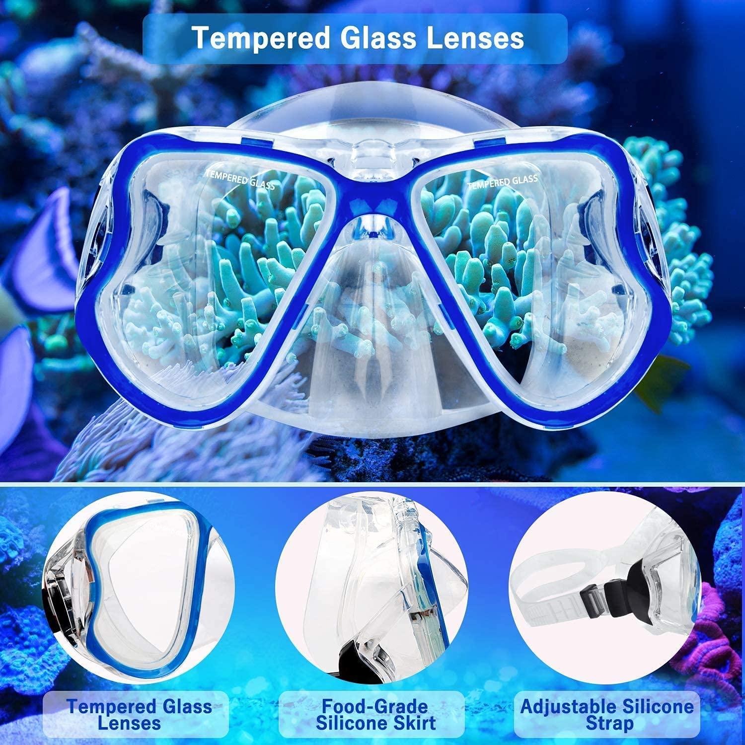 Arcanine Arcanine Snorkeling Set, Diving Snorkeling Diving Mask with Food Grade Silicone Mouthpiece, Snorkel Mask Tempered Glass Lens, Crystal Clear View and Adjustable Strap (HALF MASK)